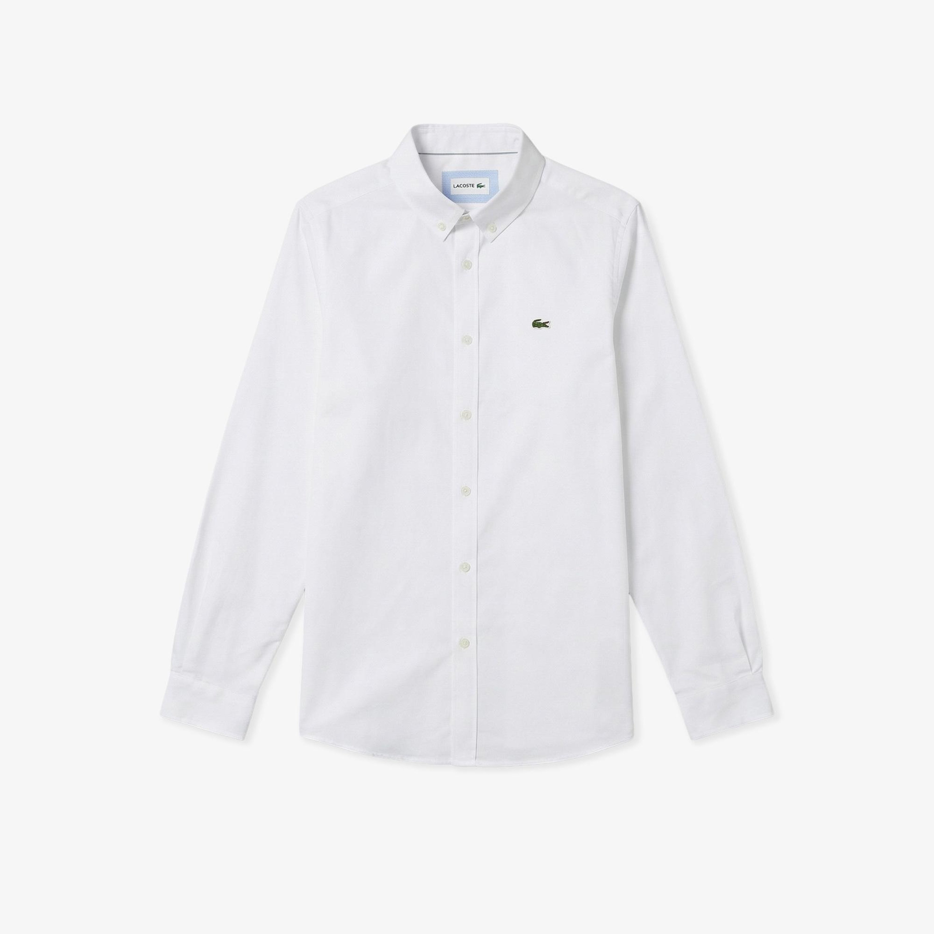 Erkek Slim Fit Düğmeli Yaka Beyaz Gömlek