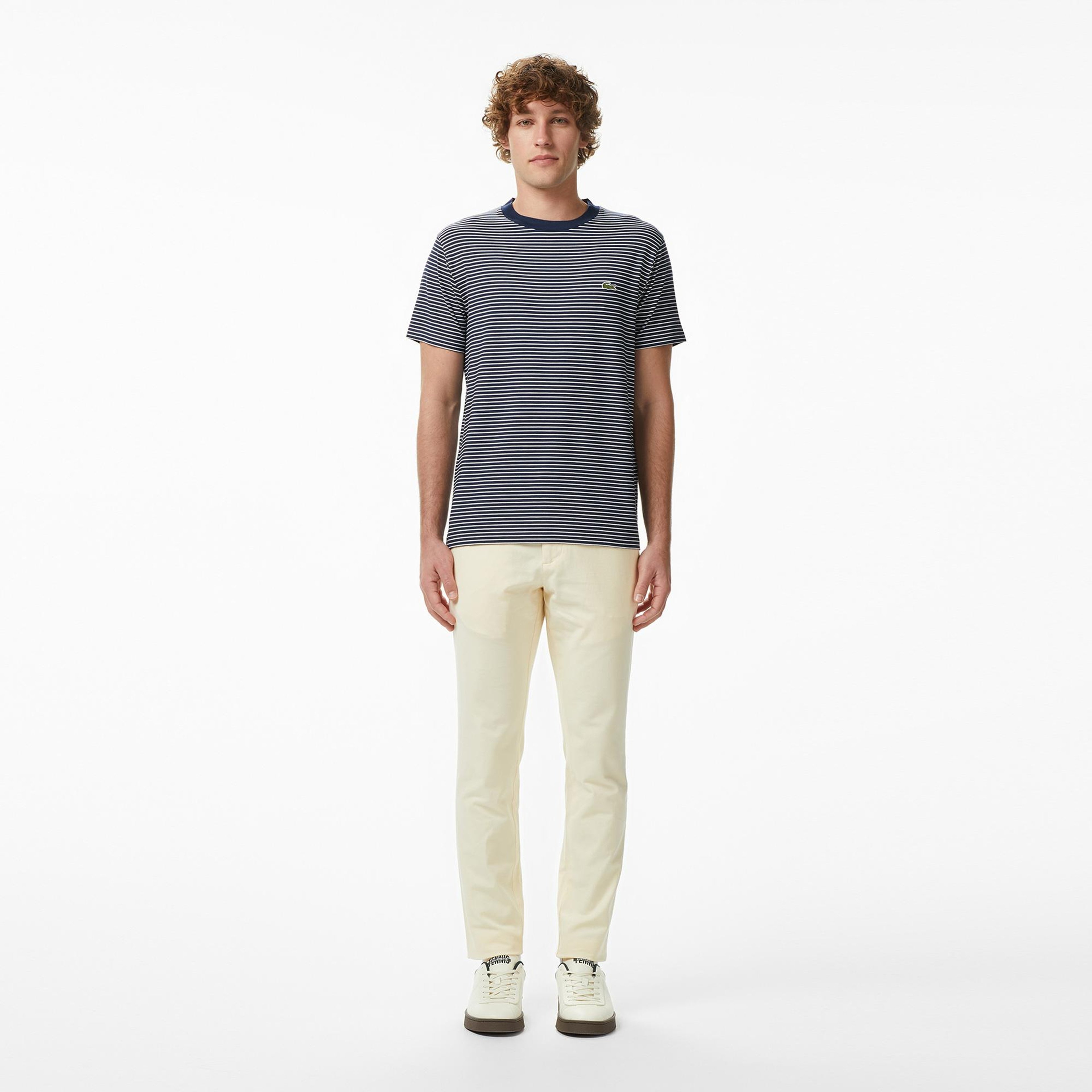 Erkek Regular Fit Bisiklet Yaka Çizgili Lacivert T-Shirt
