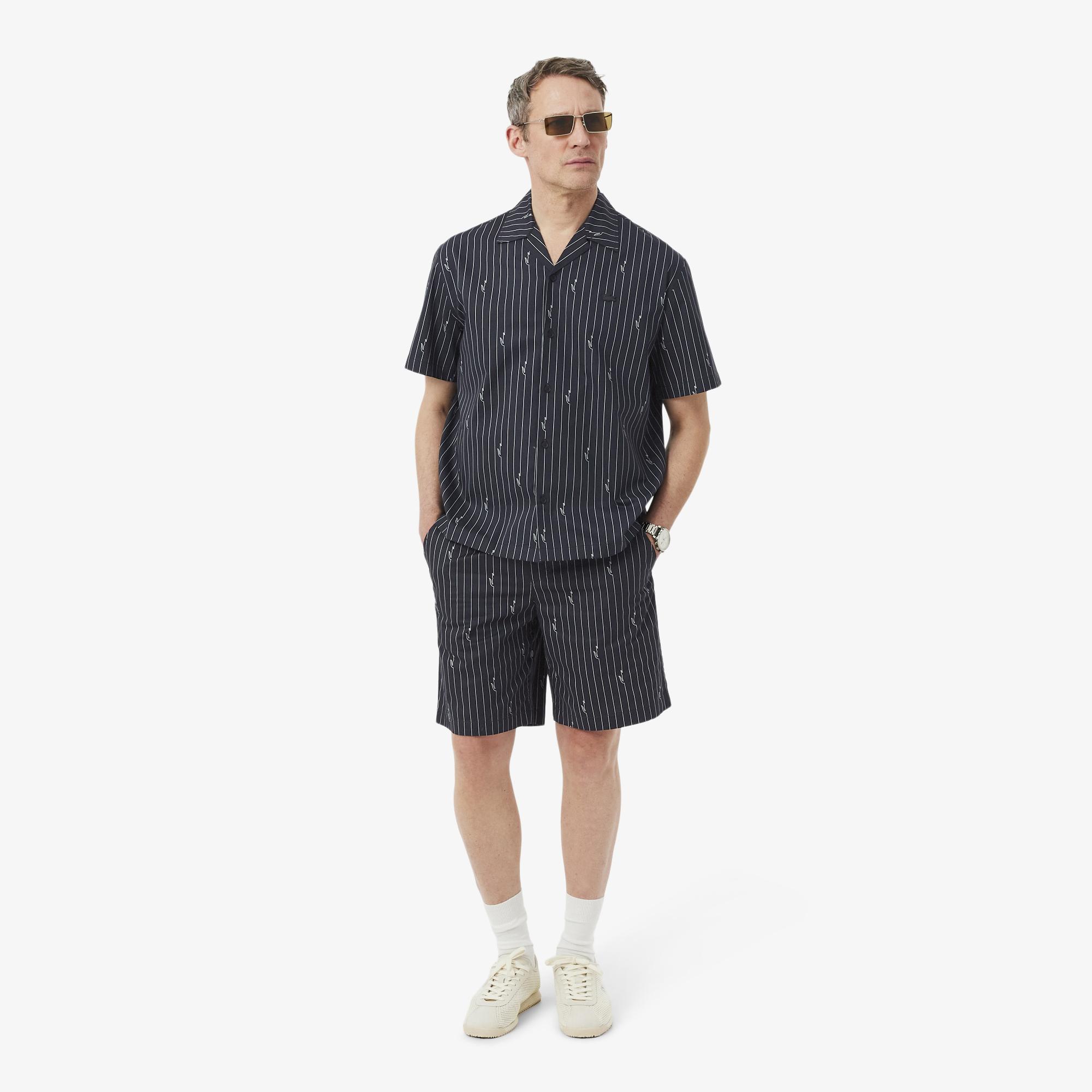 Erkek Relaxed Fit Çizgili Siyah Şort