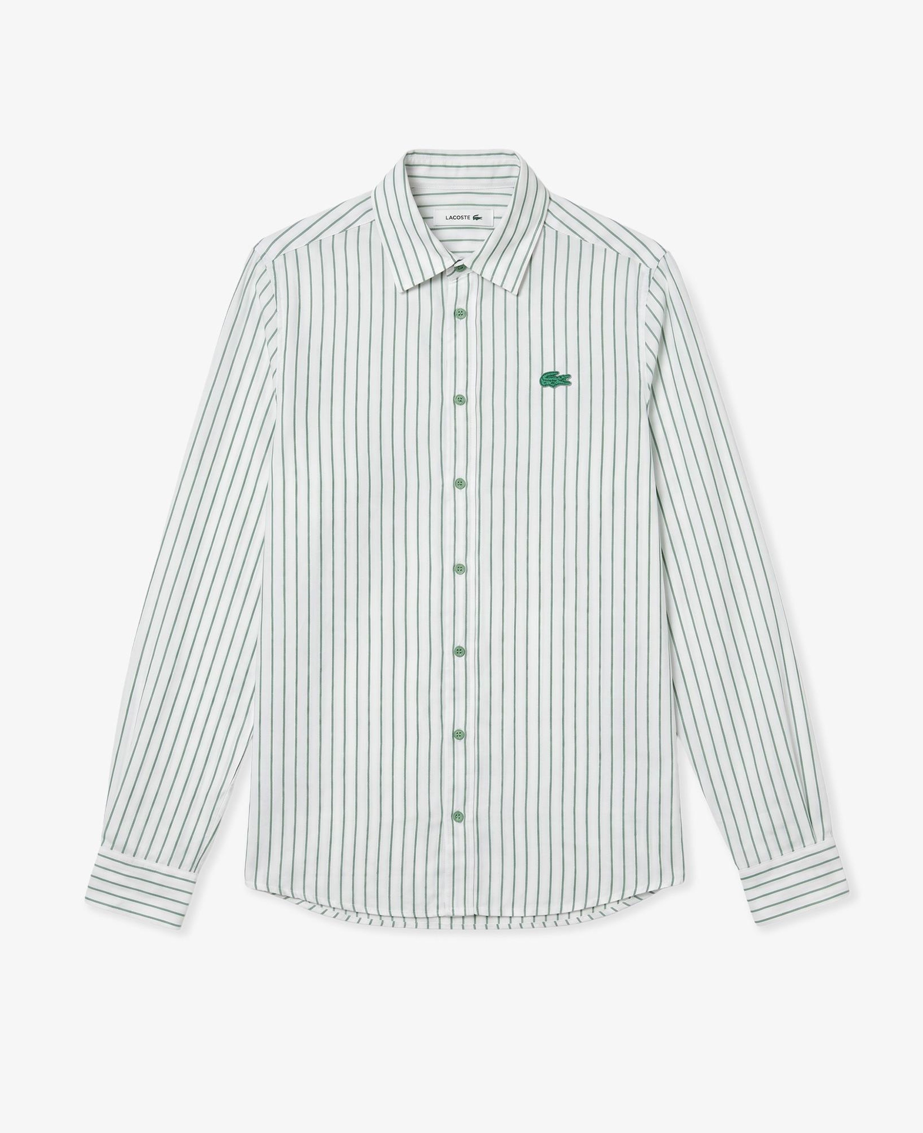 Kadın Relaxed Fit Keten Çizgili Yeşil Gömlek