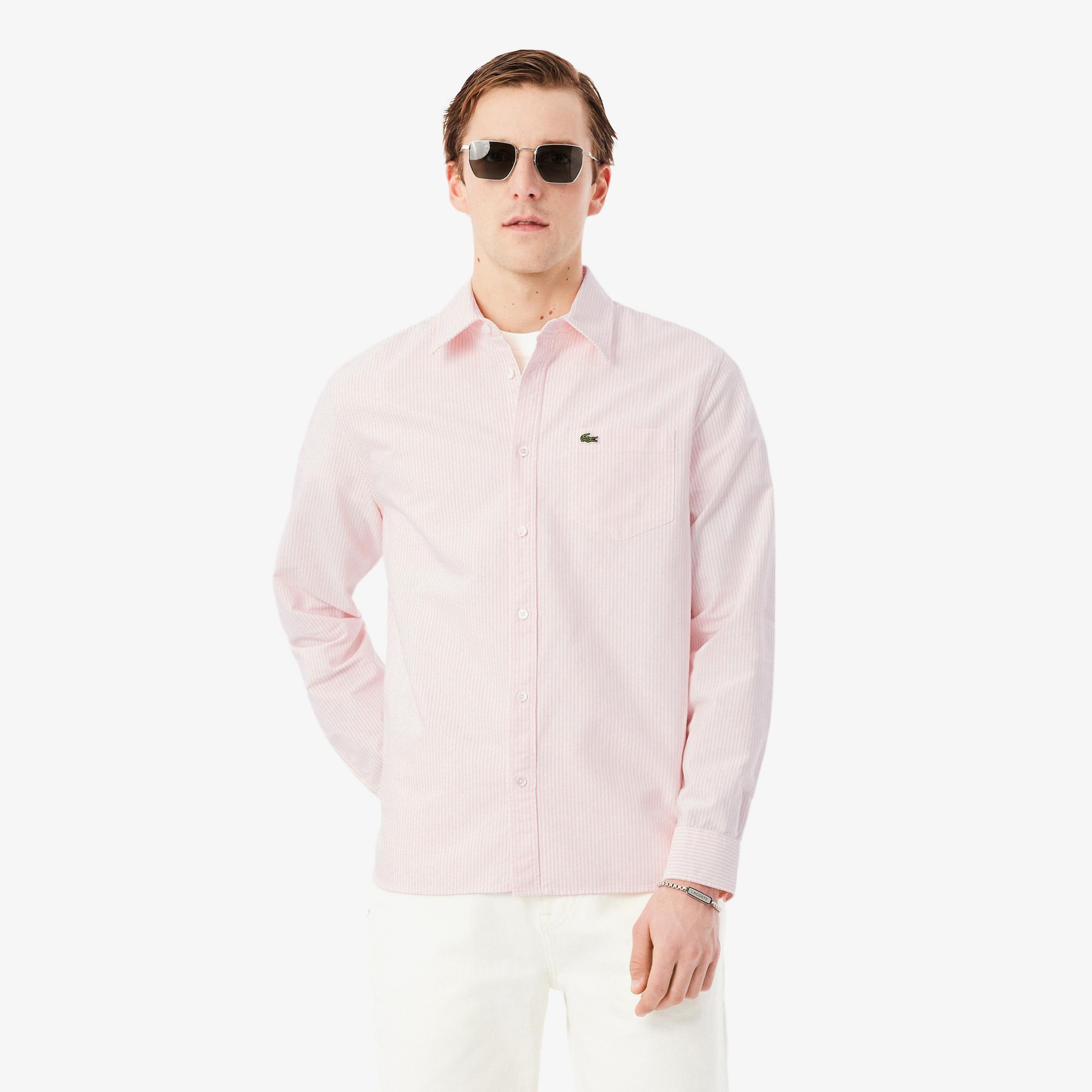 Erkek Regular Fit Çizgili Pembe Gömlek