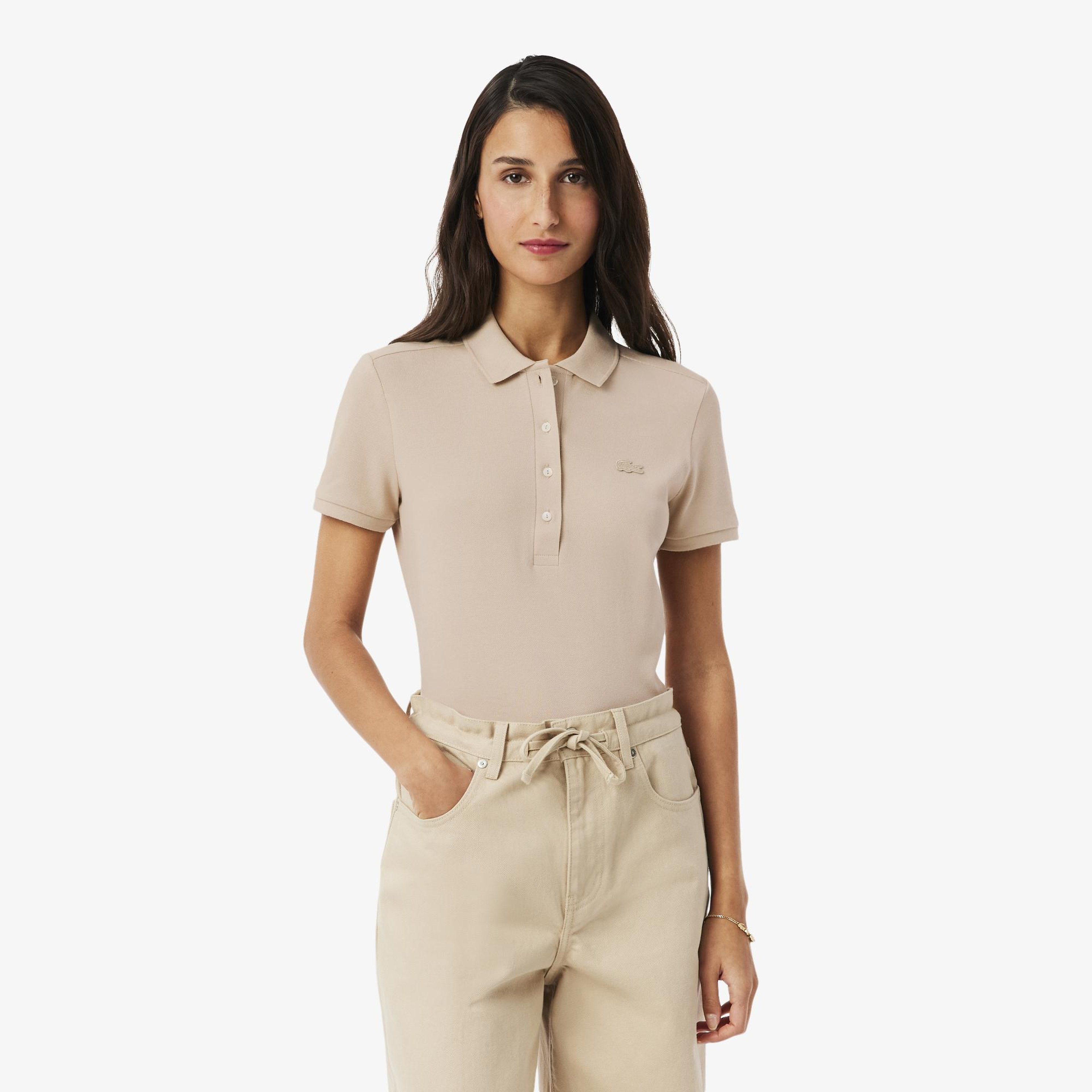 L.12.D Kadın Slim Fit Bej Polo