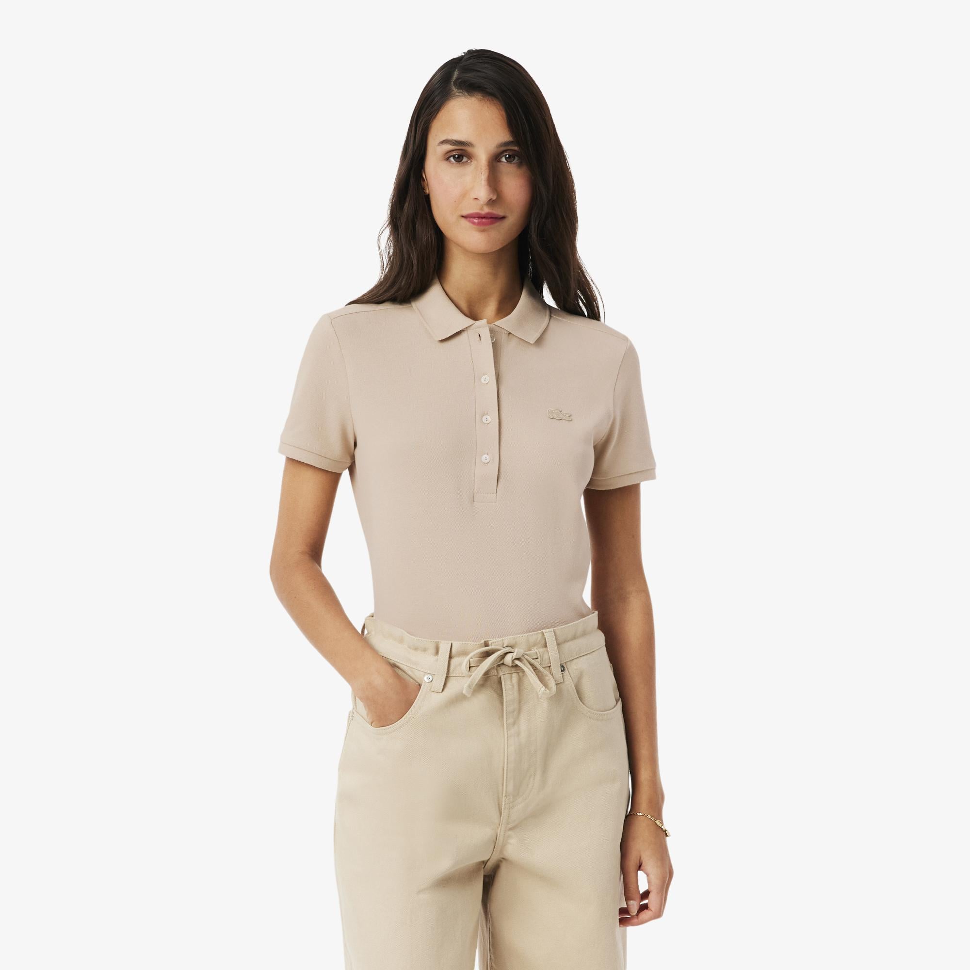L.12.D Kadın Slim Fit Bej Polo