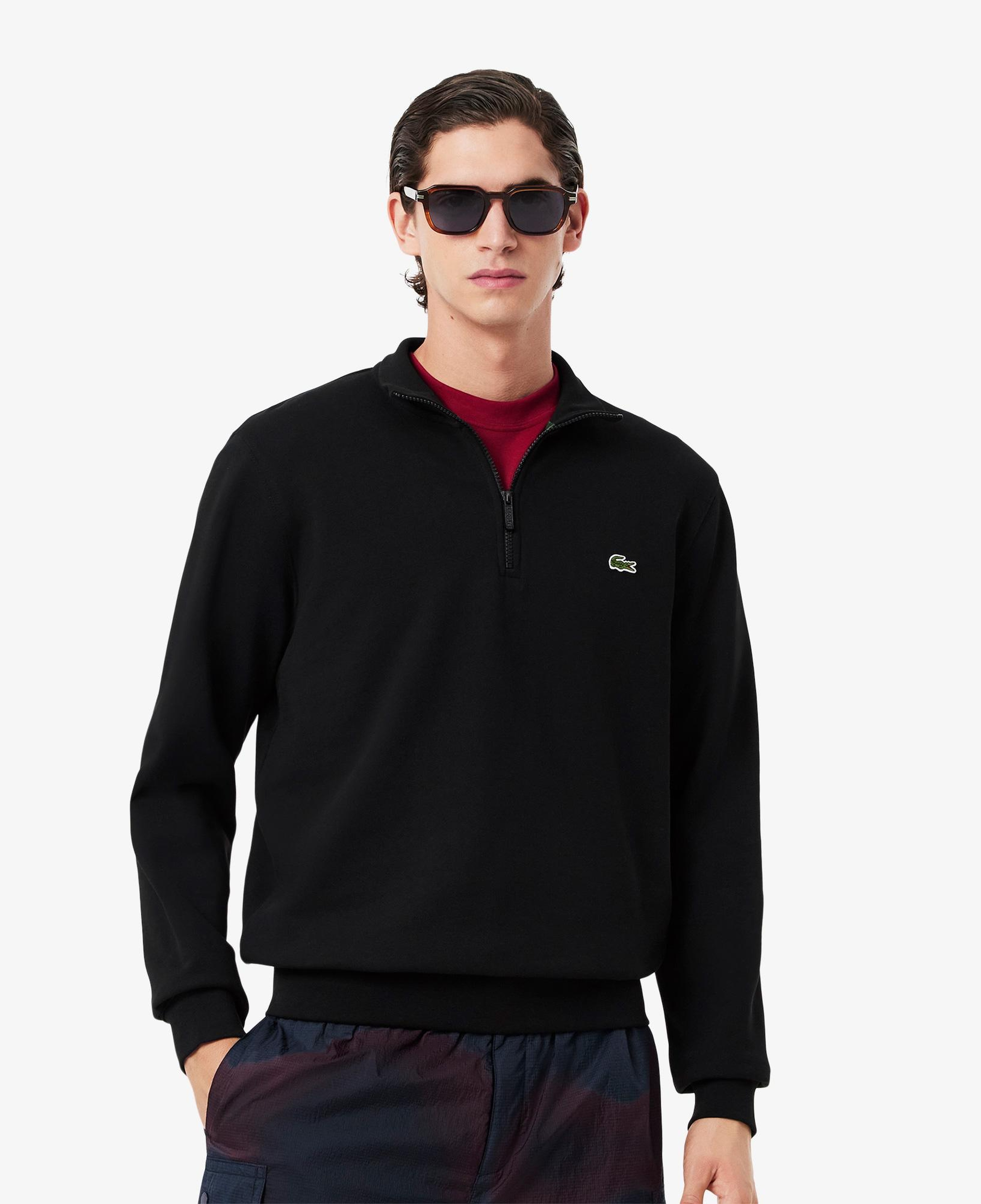 Erkek Classic Fit Yarım Fermuarlı Siyah Sweatshirt