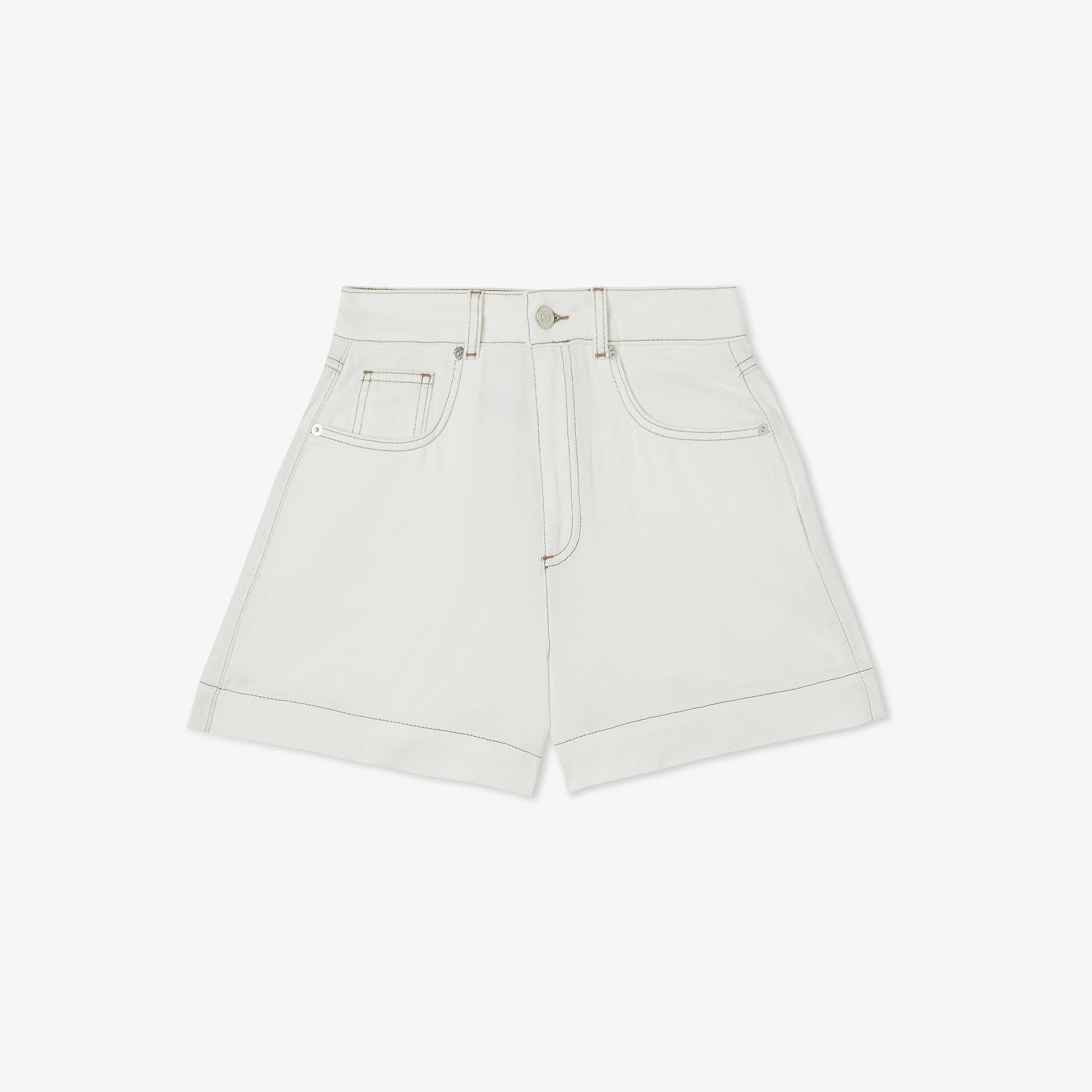Kadın Slim Fit Krem Bermuda Şort