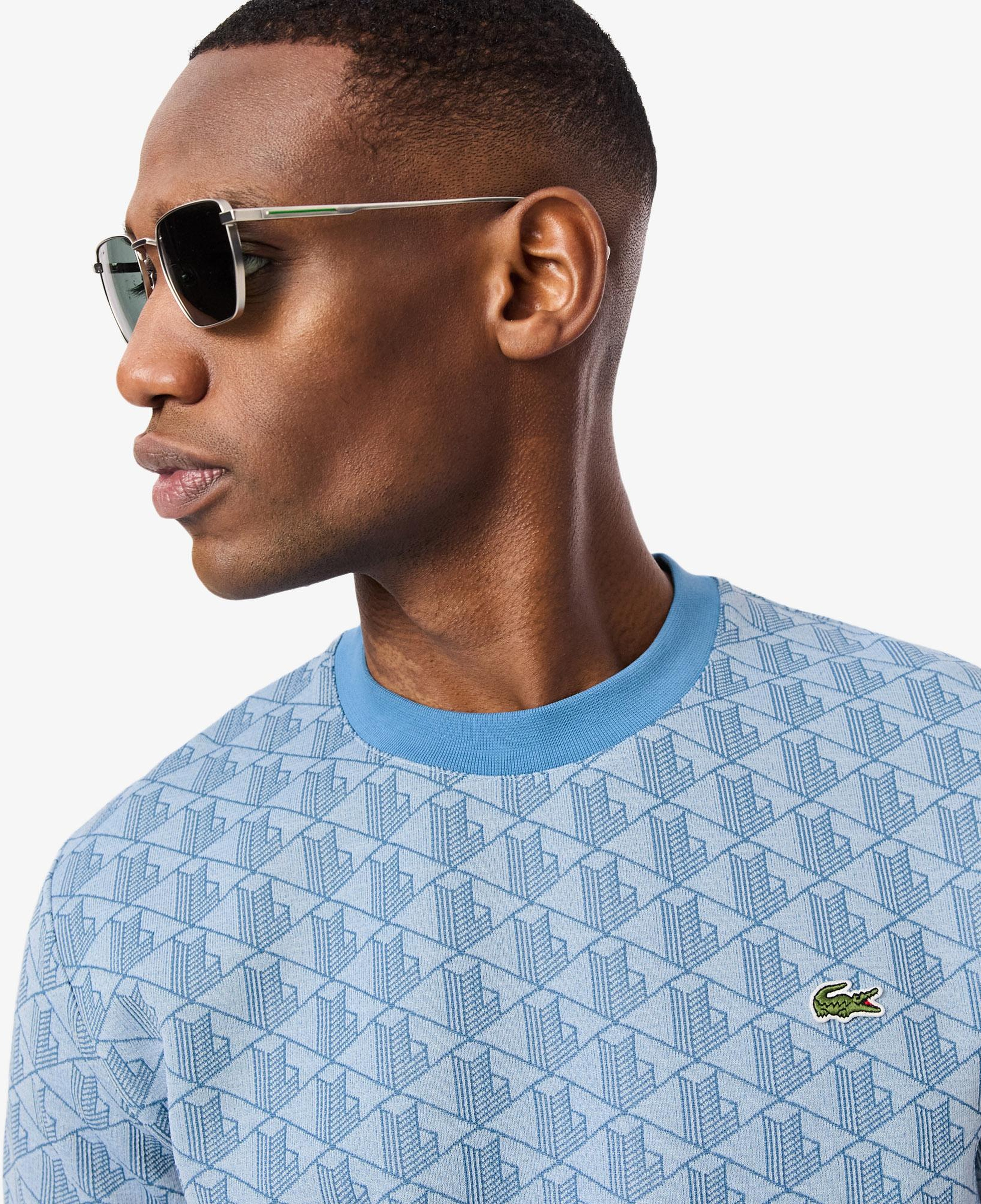 Erkek Classic Fit Bisiklet Yaka Monogram Mavi T-Shirt