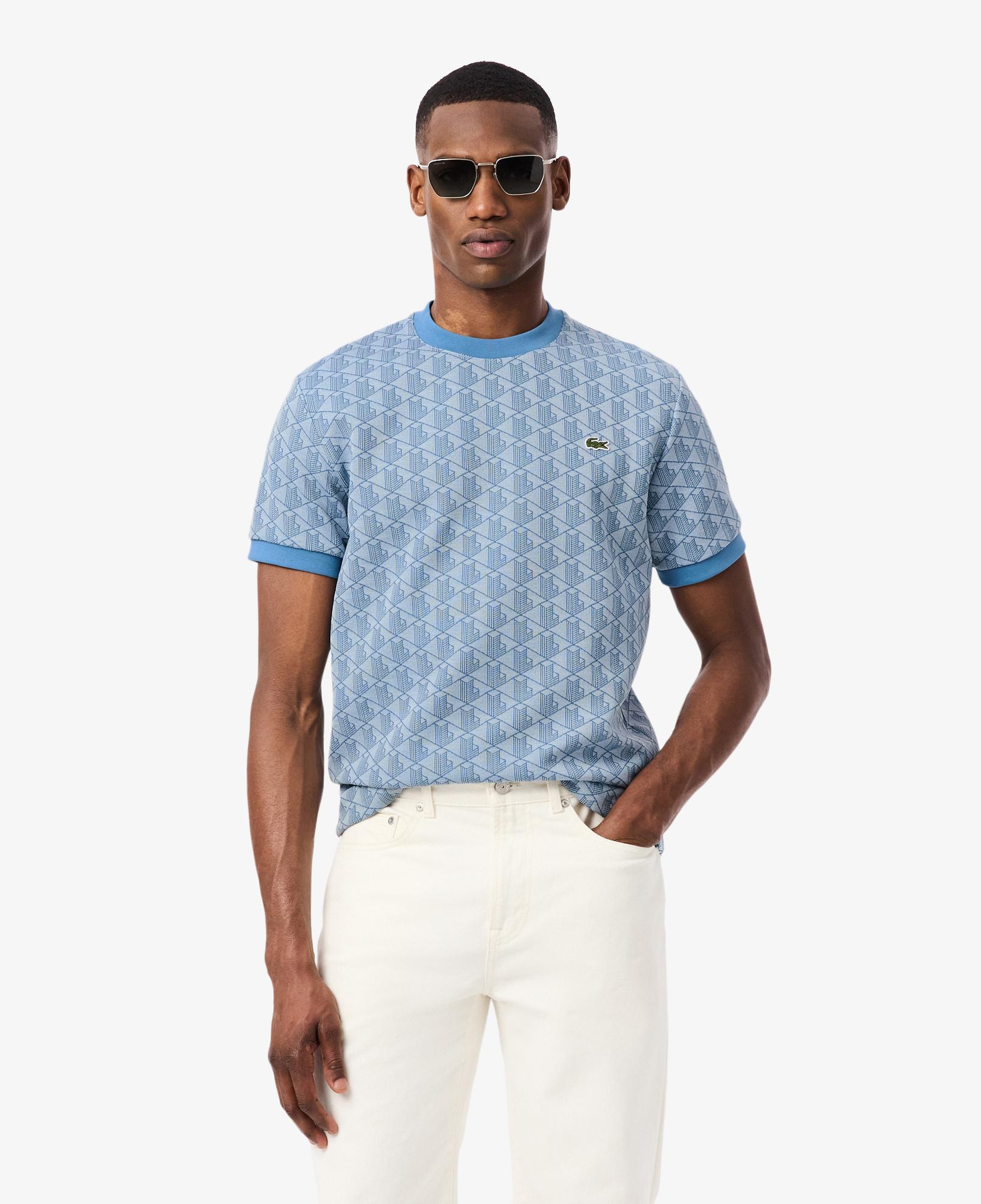 Erkek Classic Fit Bisiklet Yaka Monogram Mavi T-Shirt