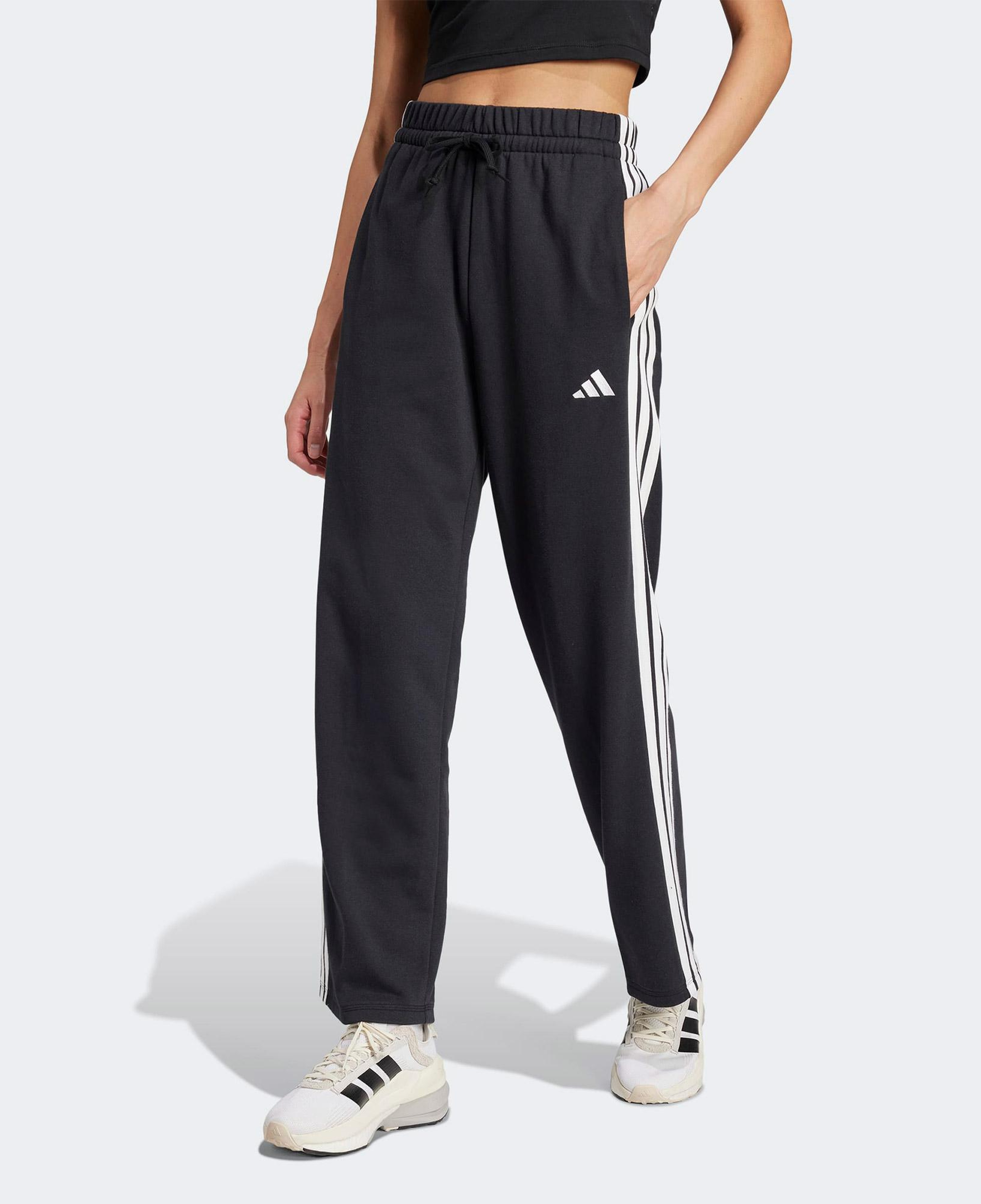 adidas Essentials 3 Stripes Open Hem French Terry Kadın Siyah Eşofman Altı