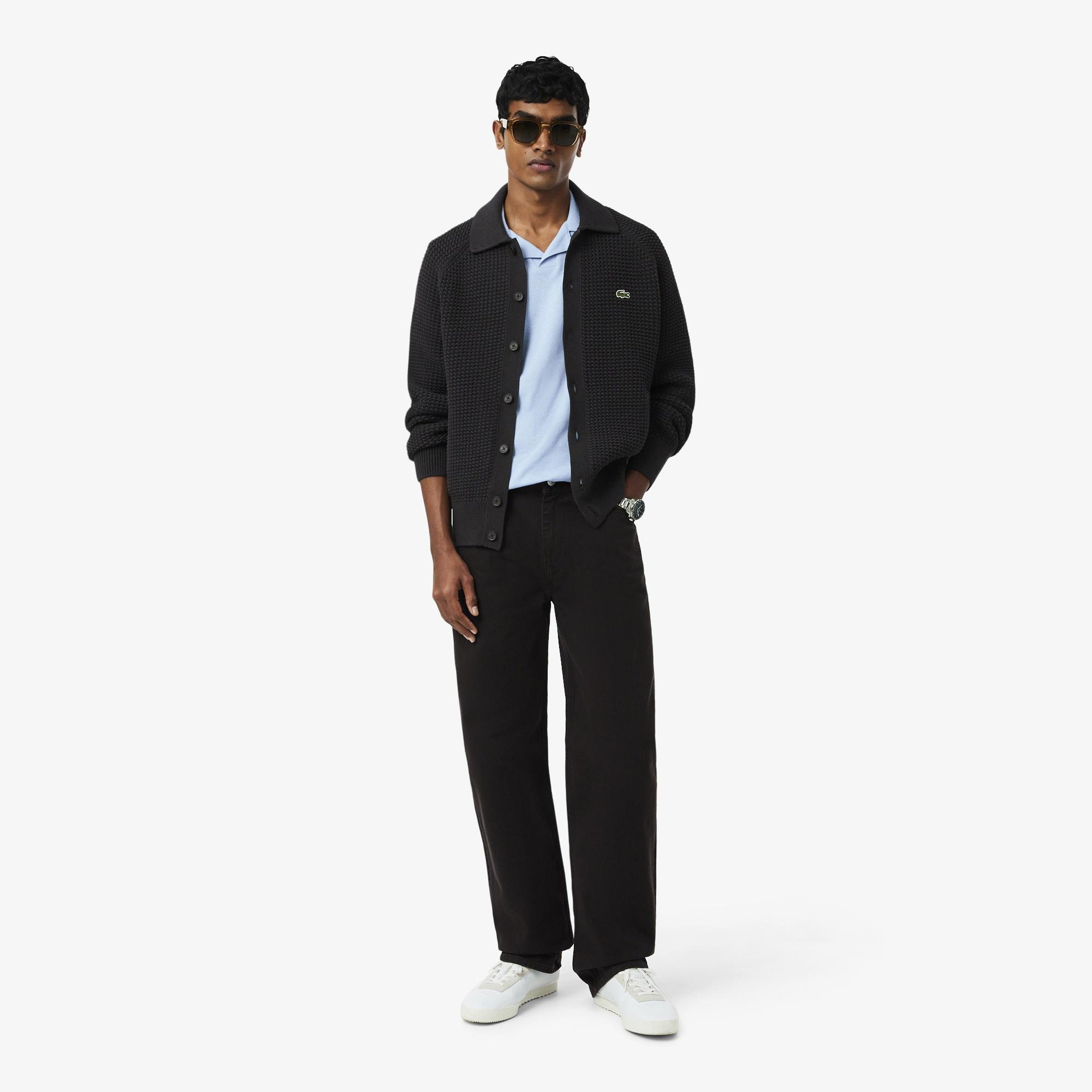 Erkek Classic Fit Keten Mavi Polo