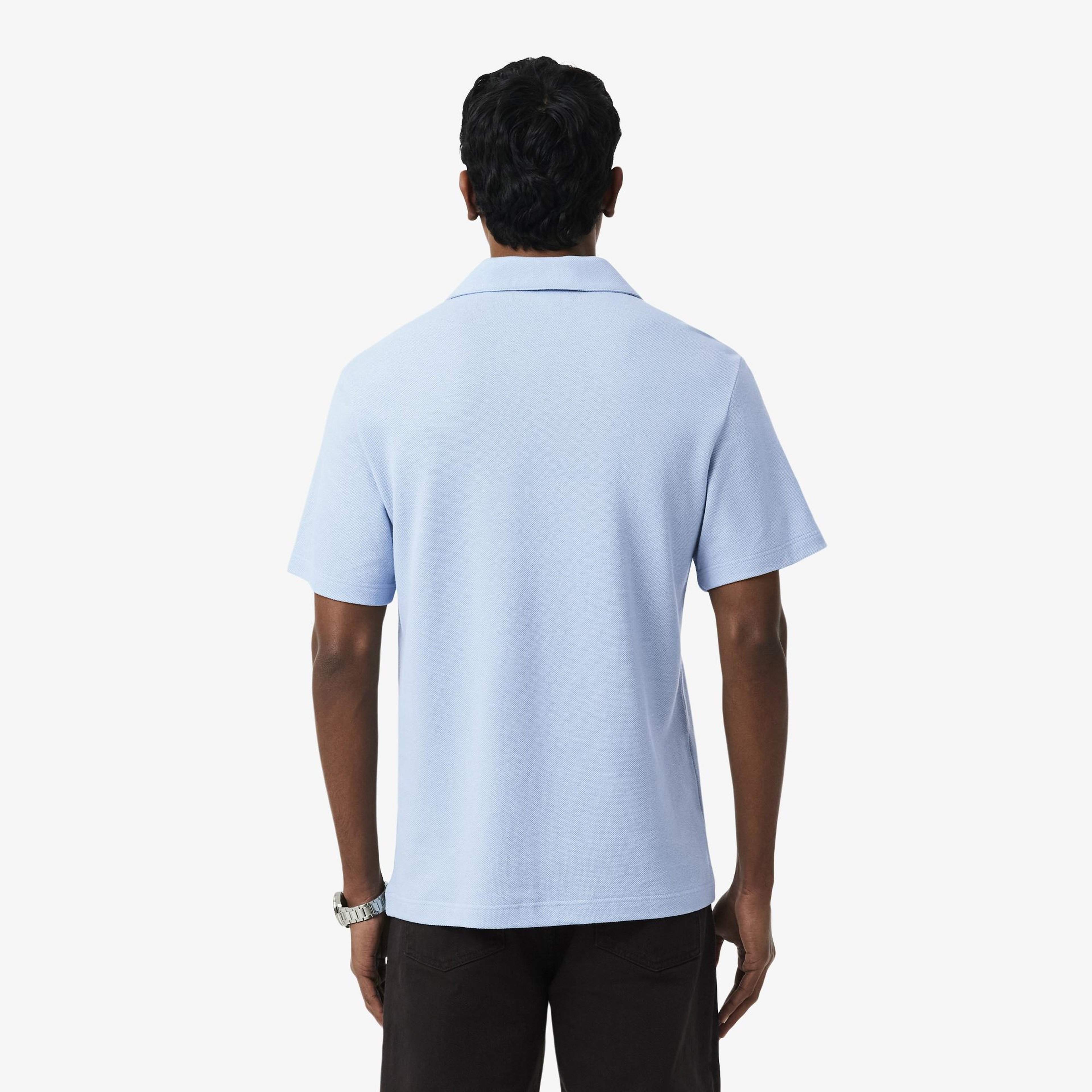 Erkek Classic Fit Keten Mavi Polo