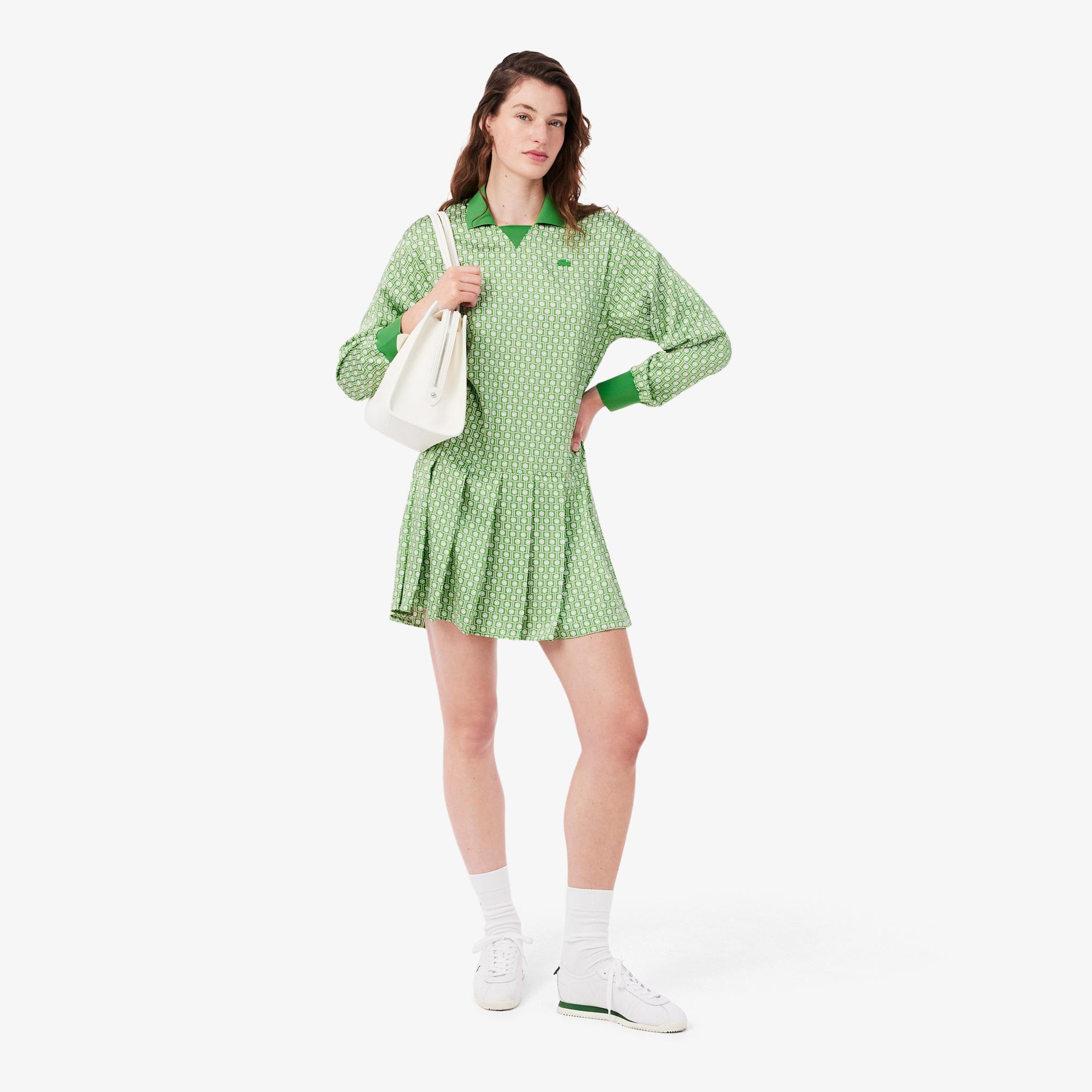 Kadın Regular Fit Uzun Kollu Polo Yaka Yeşil Elbise
