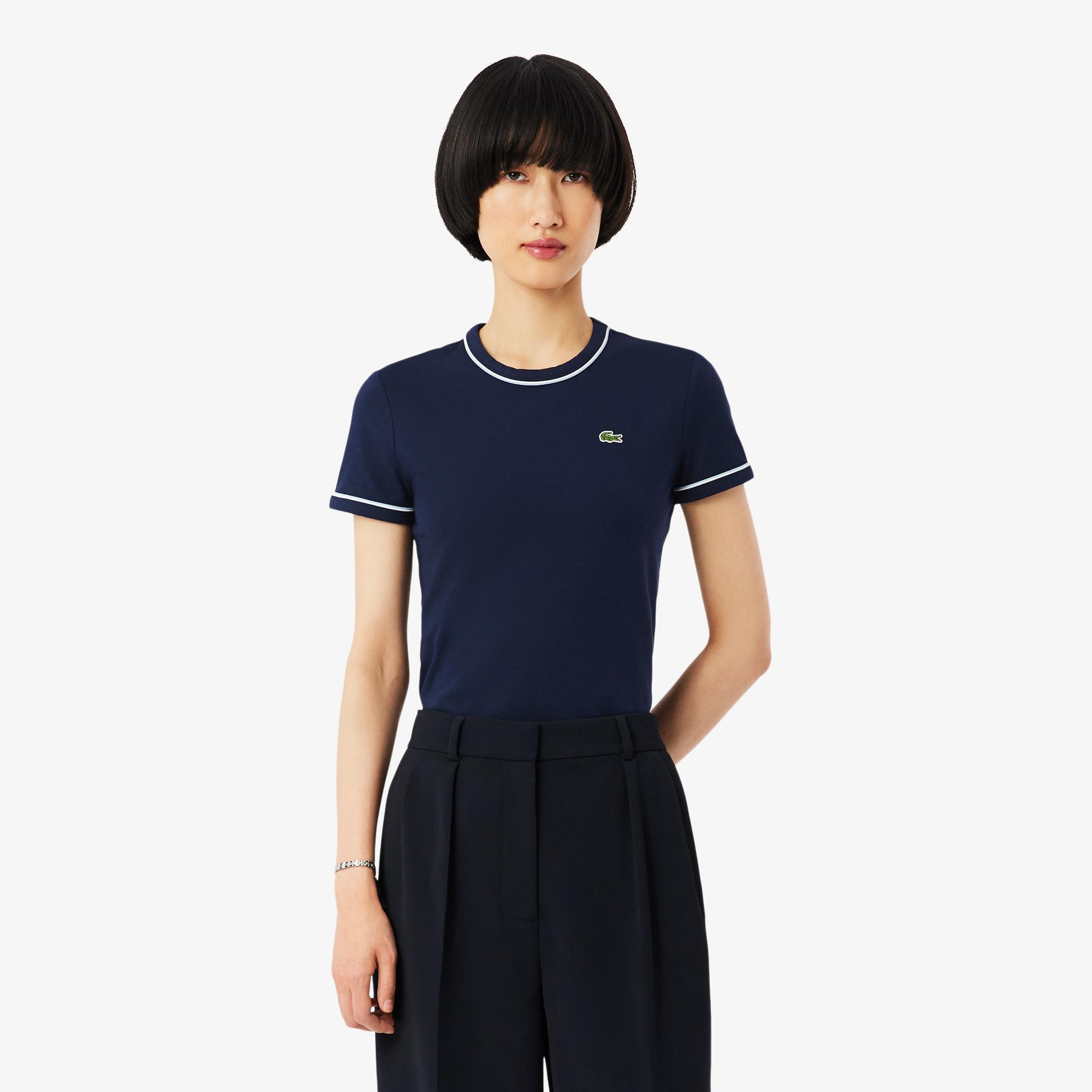 Kadın Slim Fit Bisiklet Yaka Lacivert T-Shirt