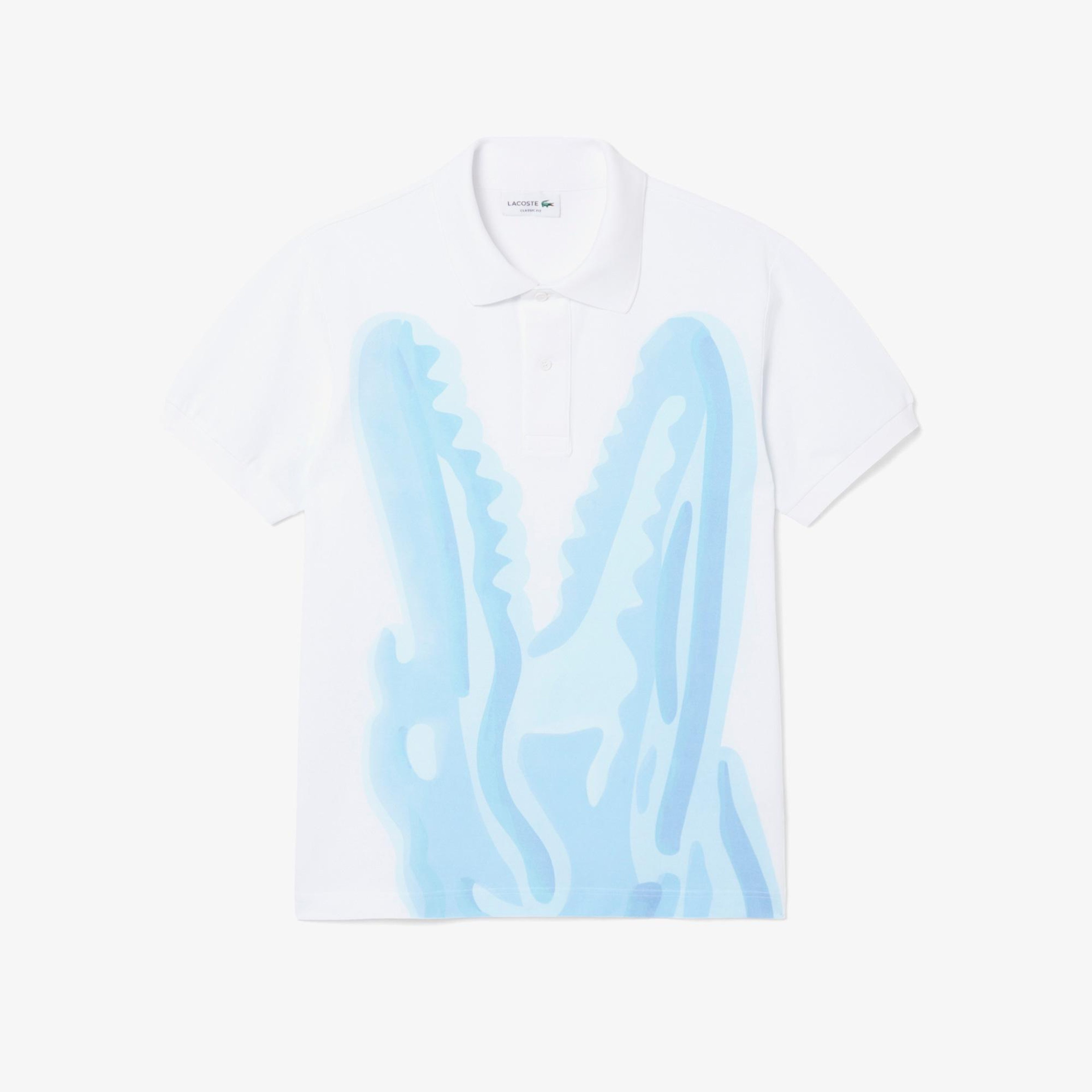 Erkek Classic Fit Baskılı Beyaz Polo