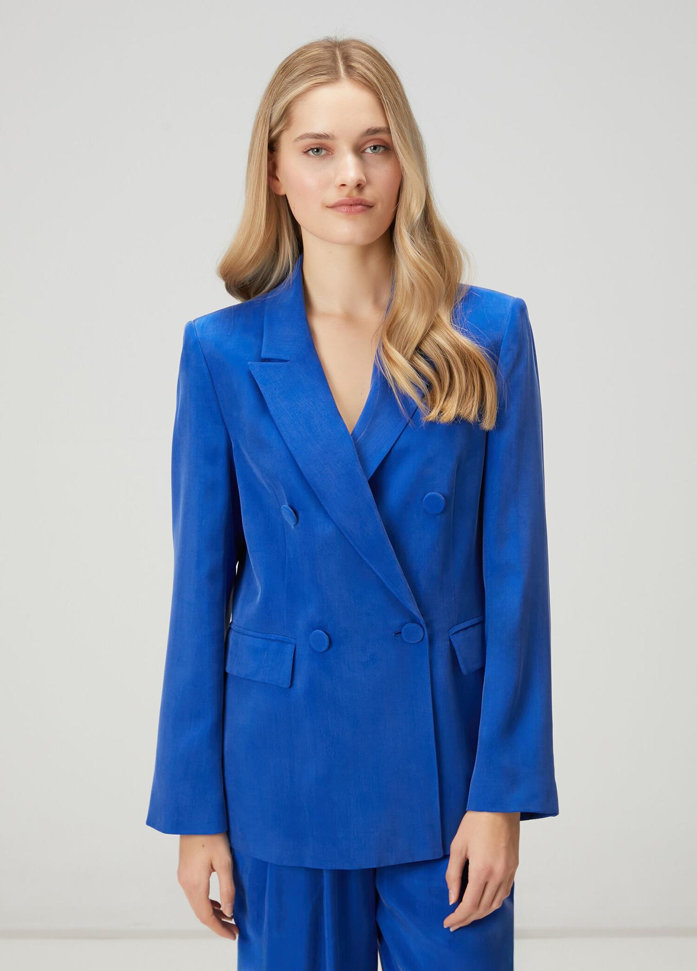Beymen Club Kadın Mavi Kruvaze Cupro Blazer