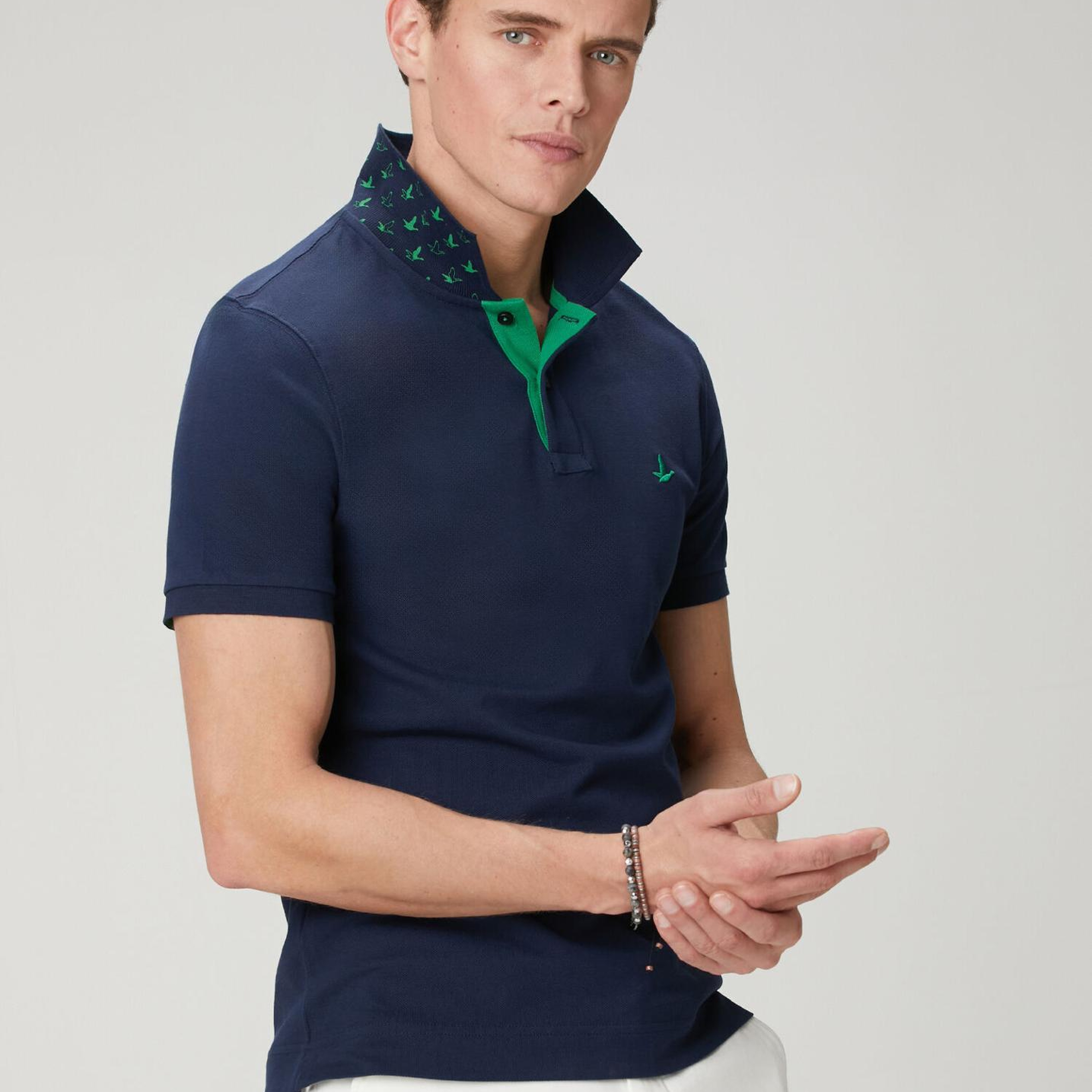 Beymen Club Erkek Lacivert Slim Fit Yaka Altı Baskılı Polo Tshirt