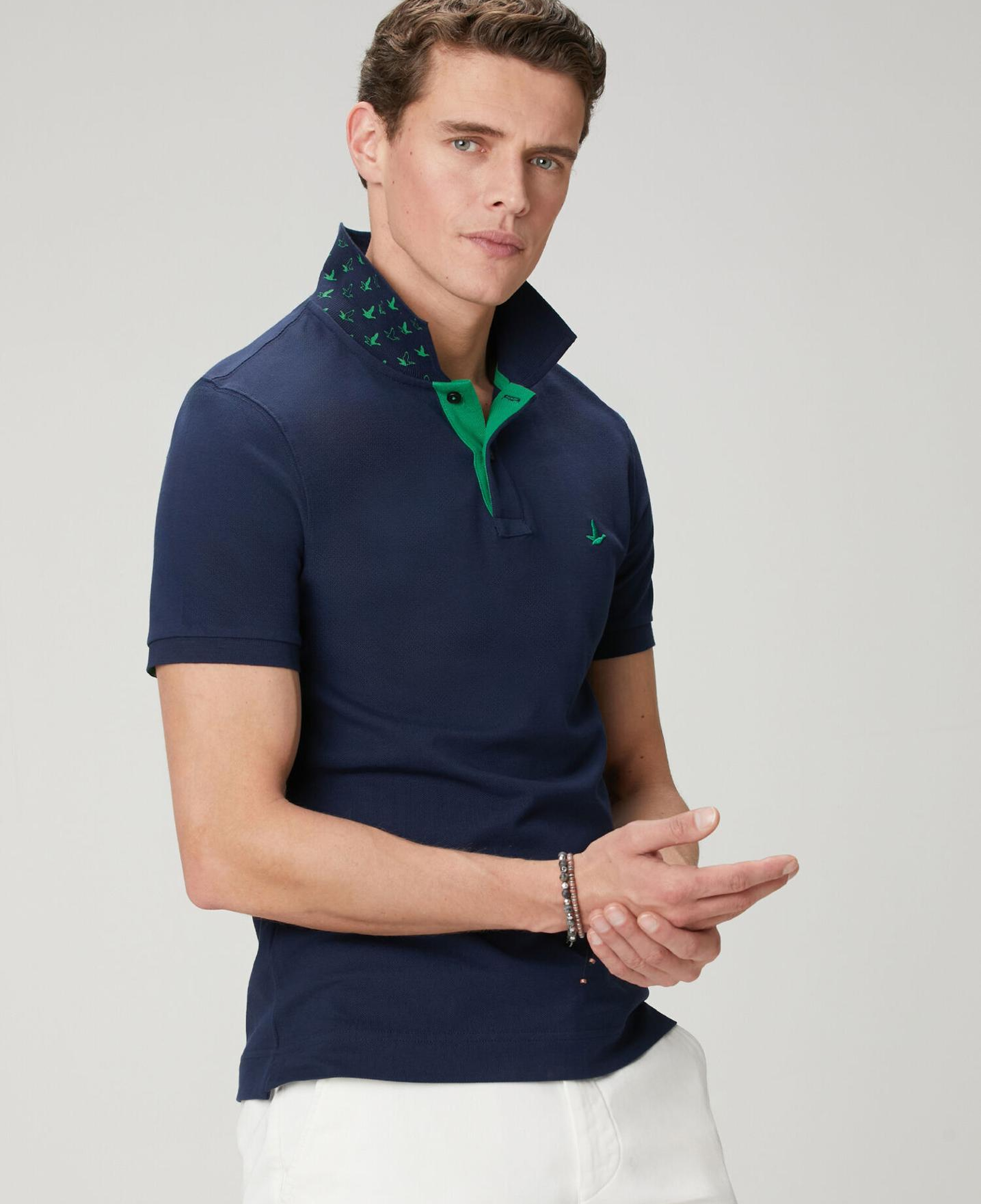 Beymen Club Erkek Lacivert Slim Fit Yaka Altı Baskılı Polo Tshirt