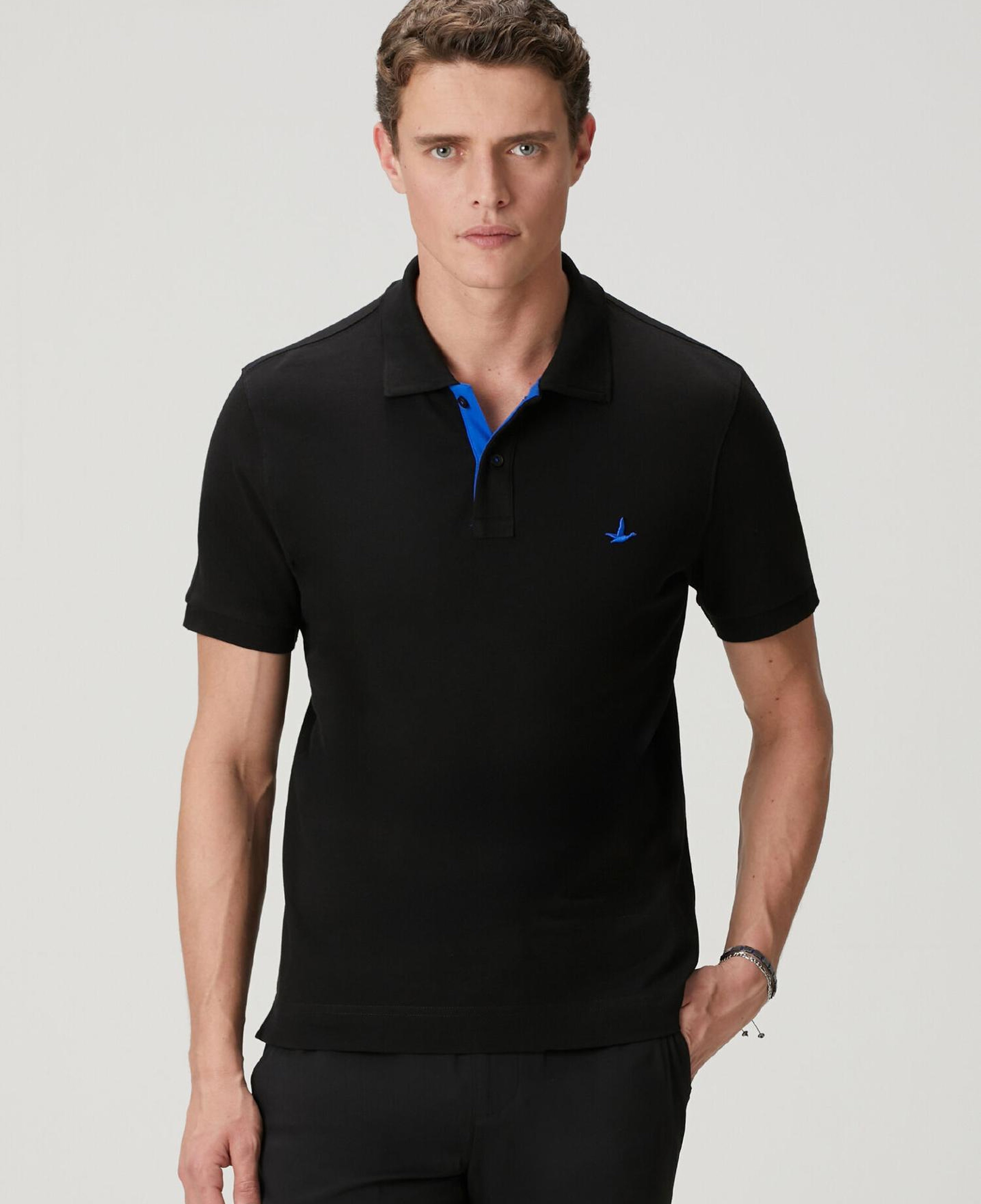 Beymen Club Erkek Slim Fit Siyah Yaka Altı Baskılı Basic Polo Tshirt