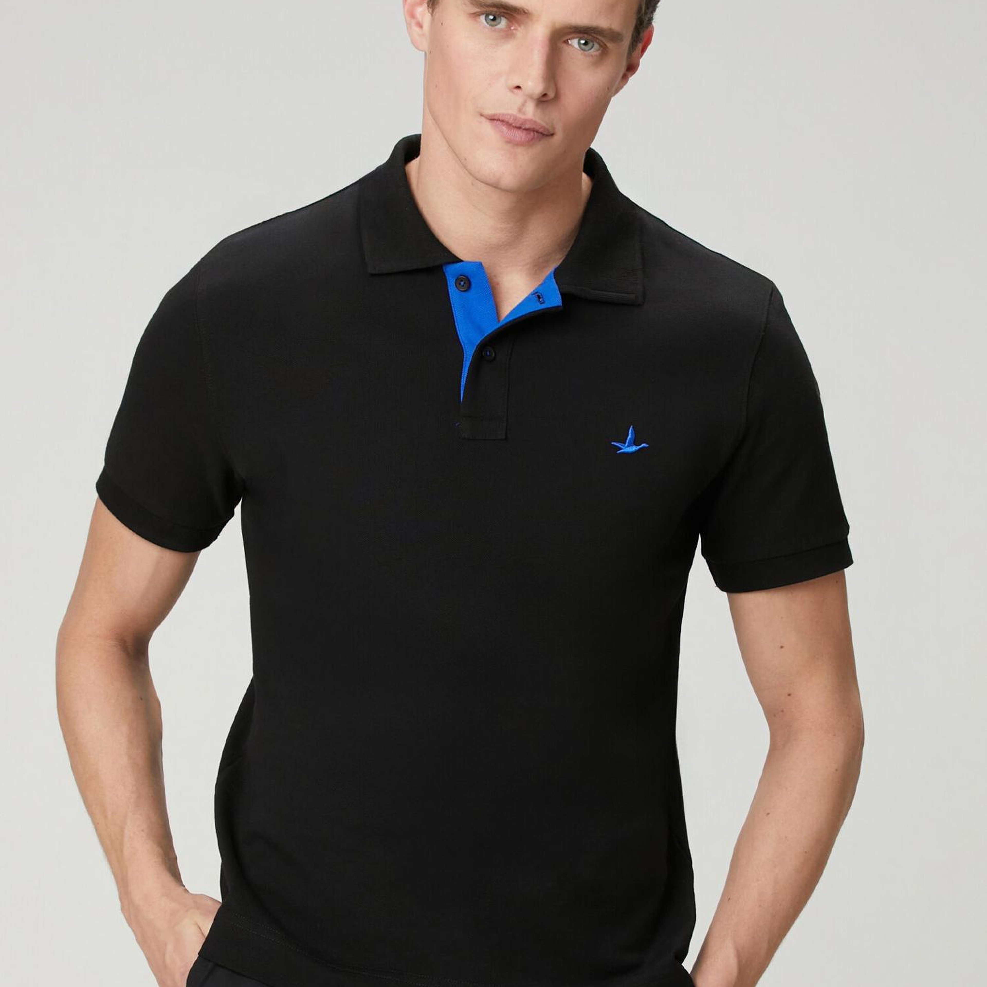 Beymen Club Erkek Slim Fit Siyah Yaka Altı Baskılı Basic Polo Tshirt