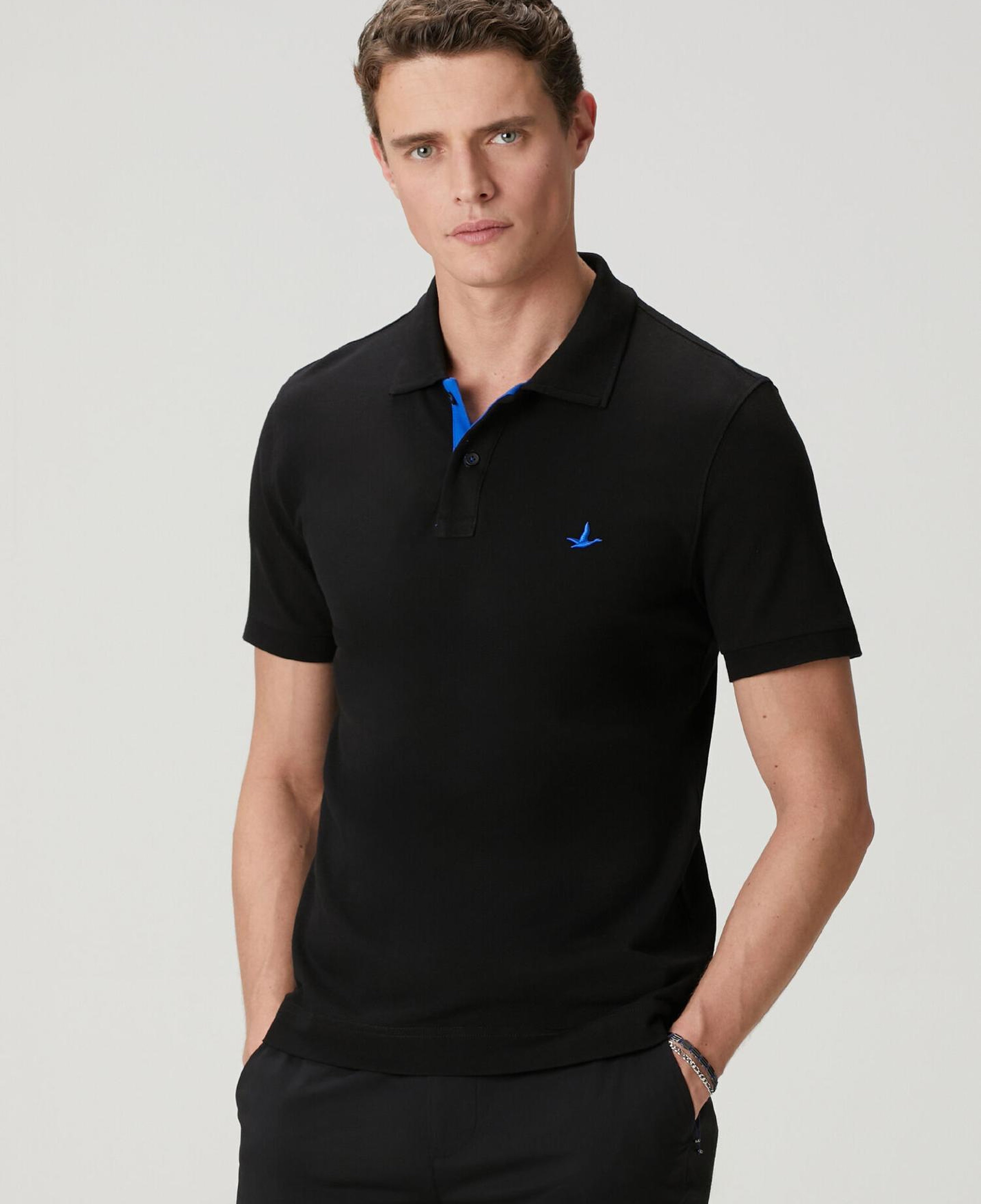 Beymen Club Erkek Slim Fit Siyah Yaka Altı Baskılı Basic Polo Tshirt