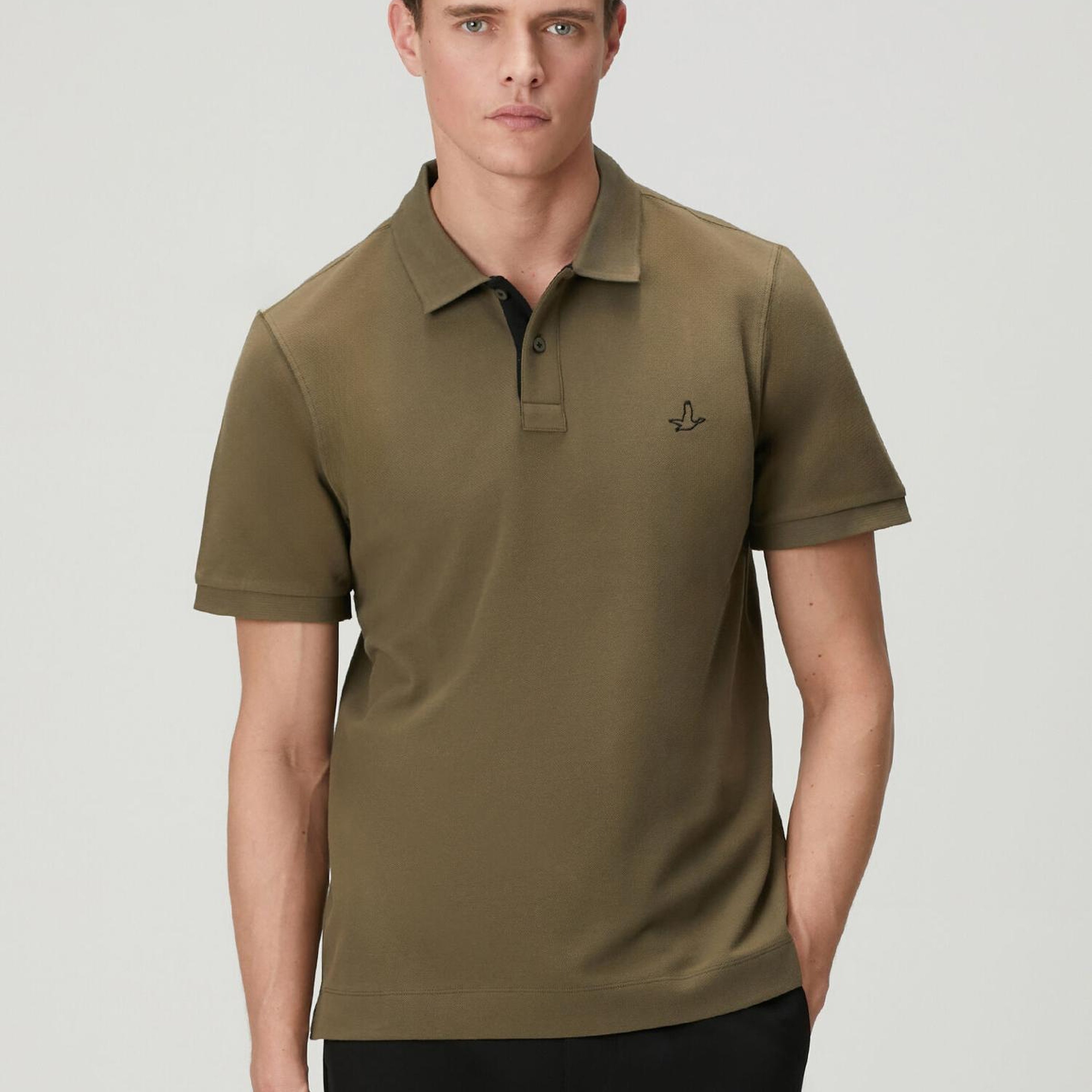 Beymen Club Erkek Haki Comfort Fit Yaka Altı Baskılı Polo T-shirt