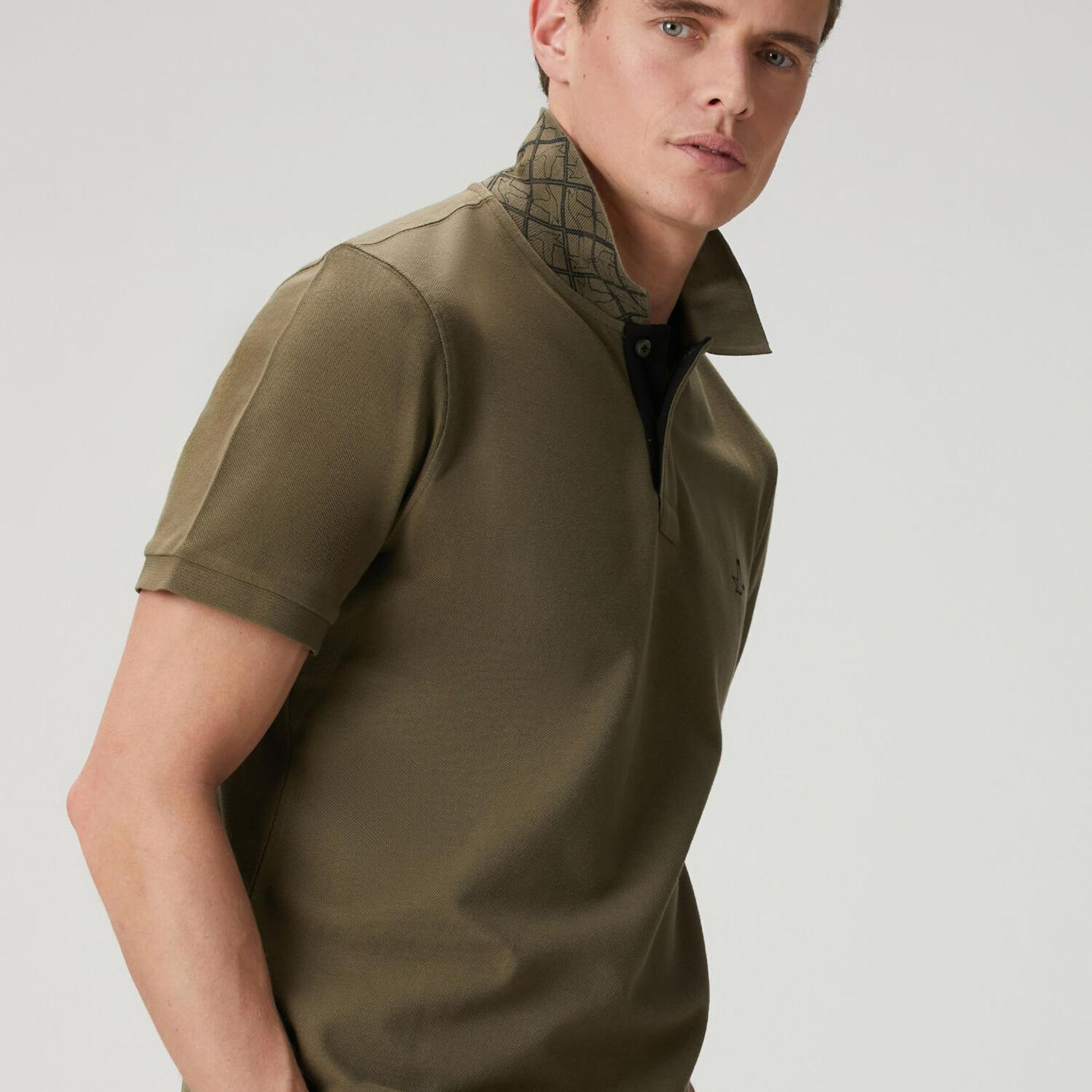 Beymen Club Erkek Haki Comfort Fit Yaka Altı Baskılı Polo T-shirt