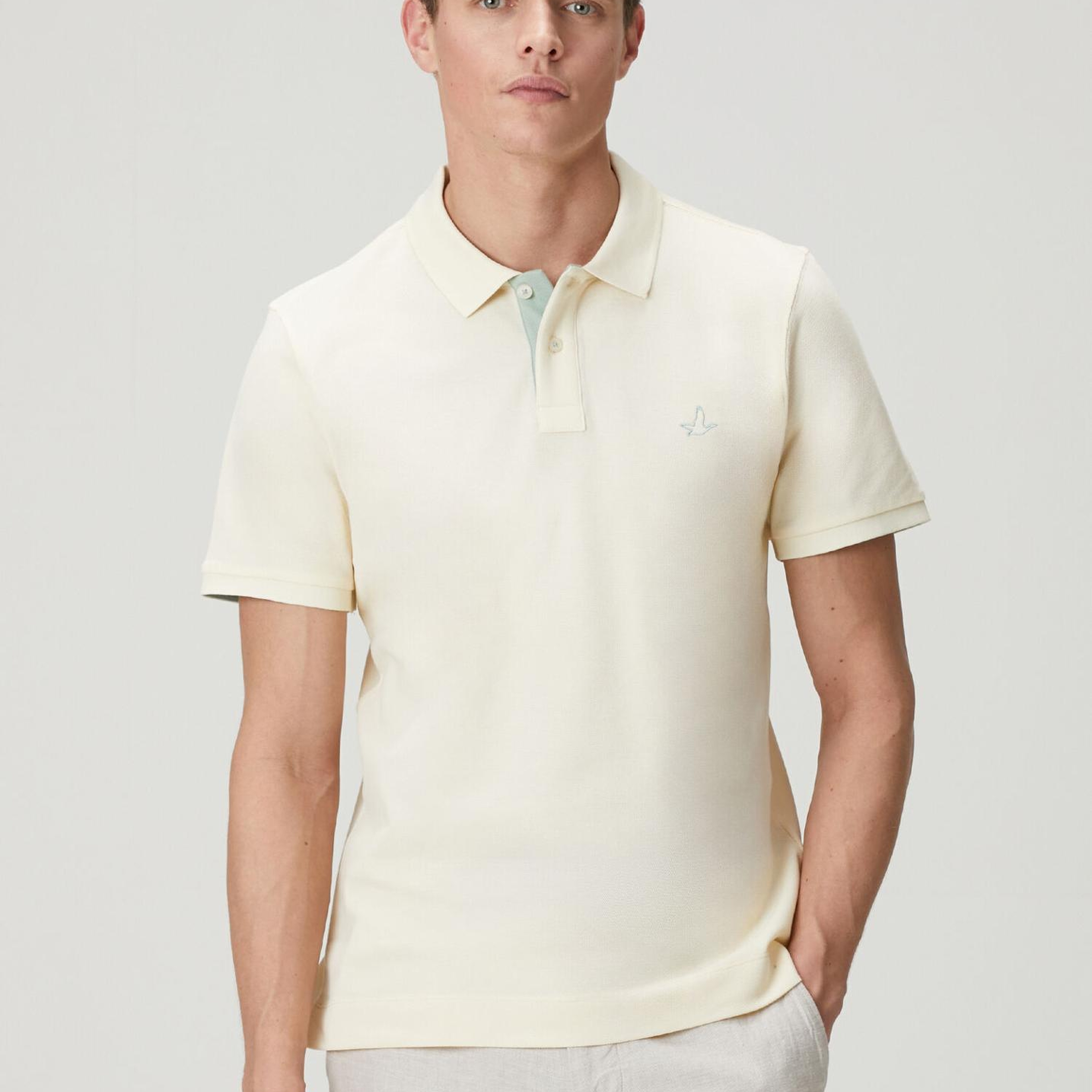 Beymen Club Erkek Krem Comfort Fit Yaka Altı Baskılı Polo T-shirt