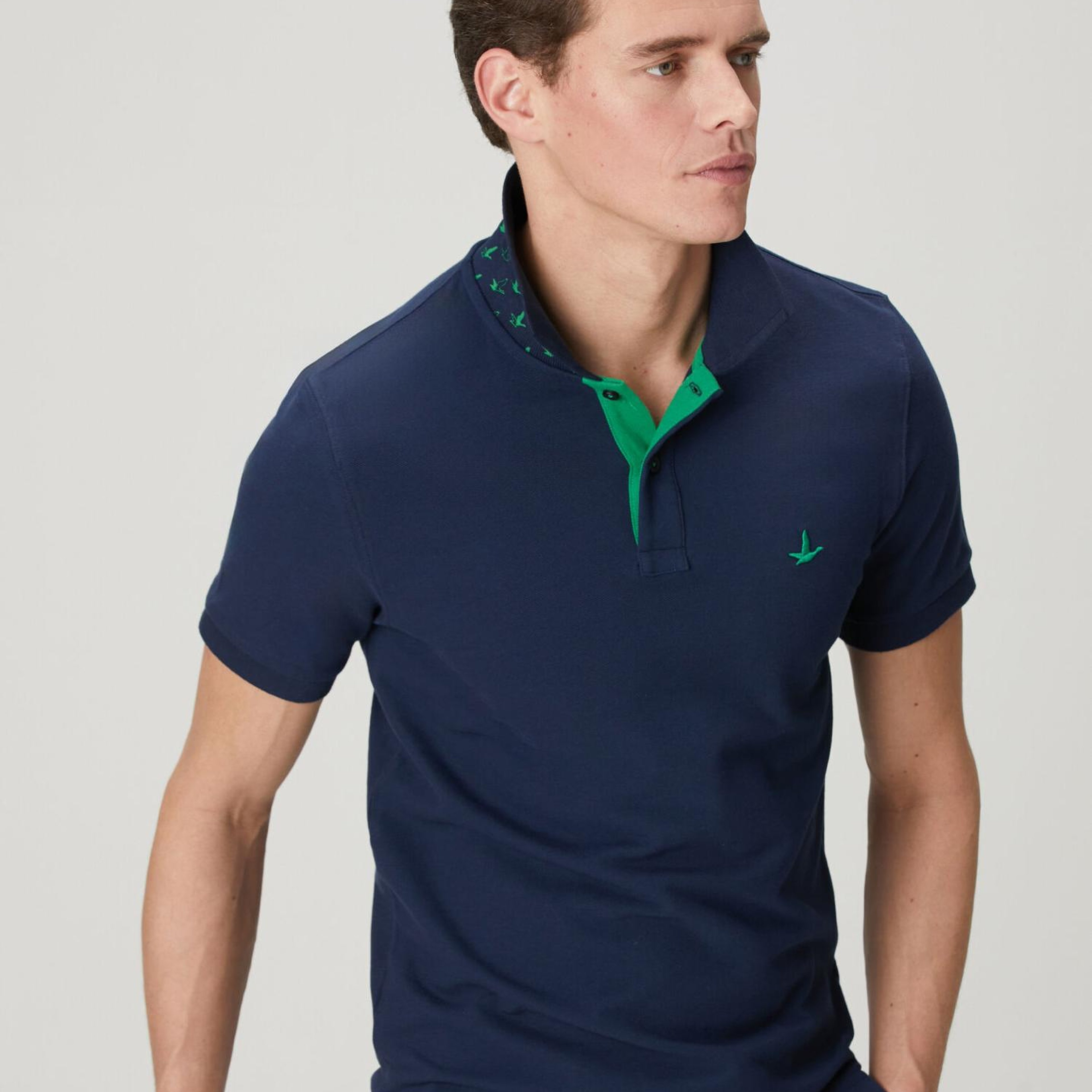 Beymen Club Erkek Lacivert Slim Fit Yaka Altı Baskılı Polo Tshirt
