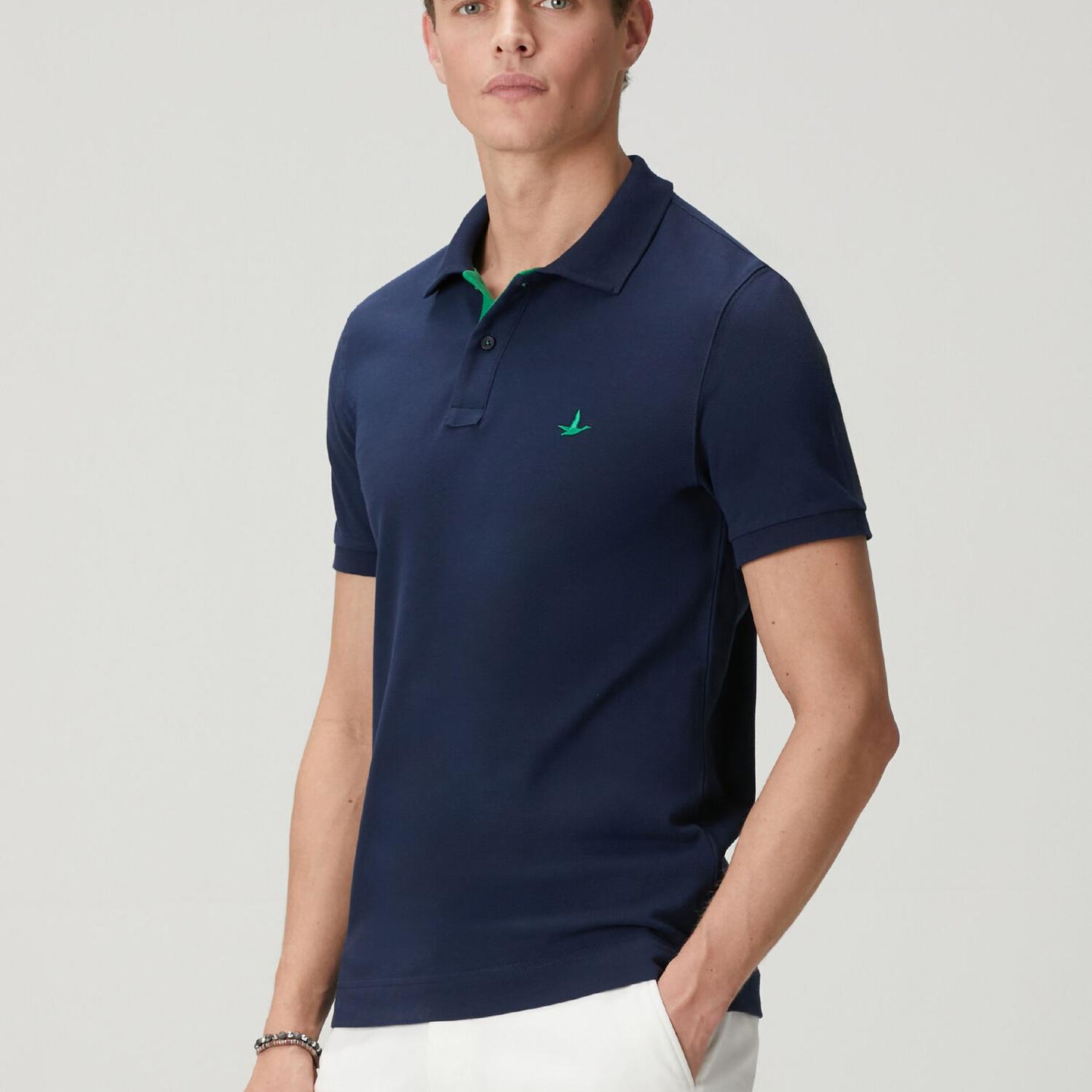 Beymen Club Erkek Lacivert Slim Fit Yaka Altı Baskılı Polo Tshirt