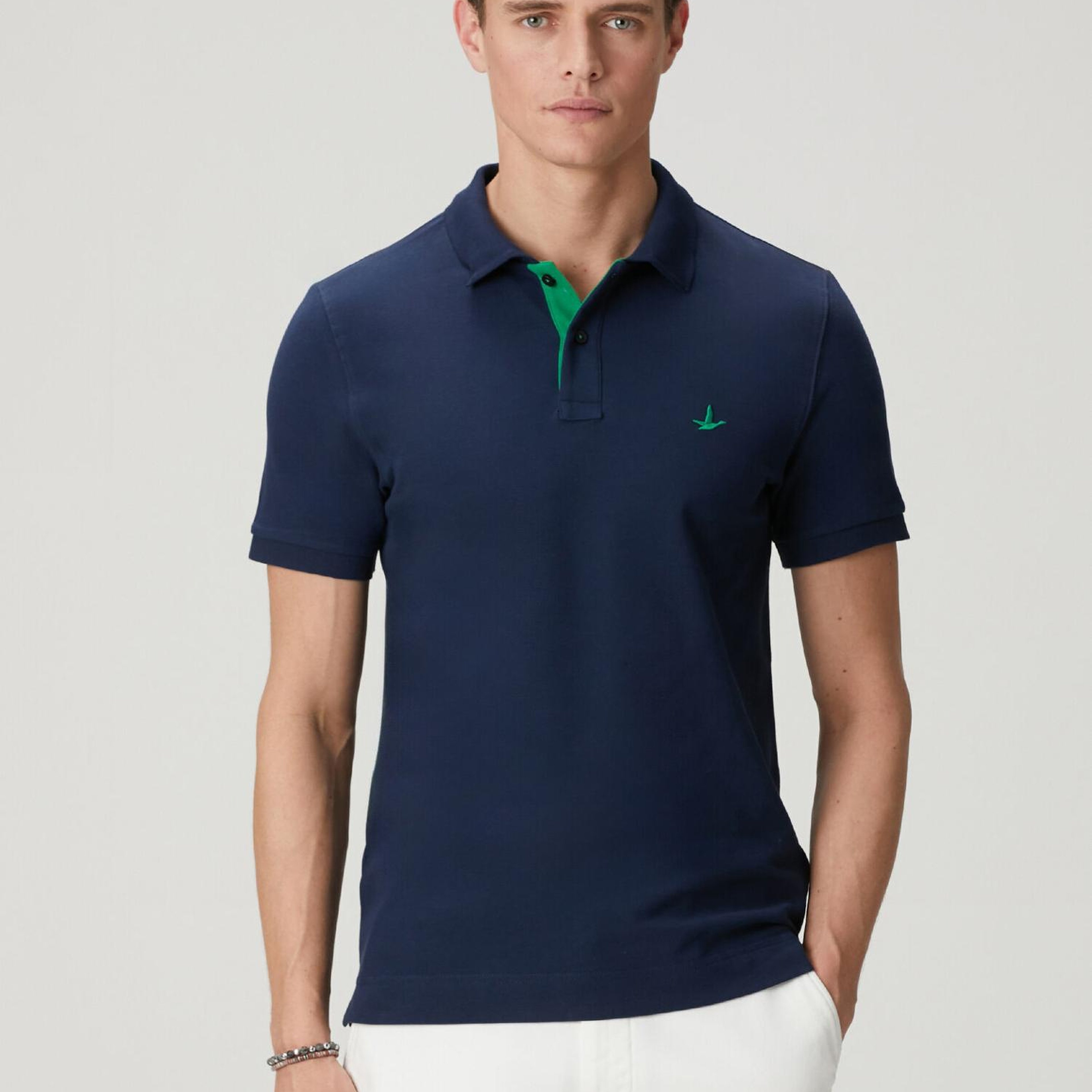 Beymen Club Erkek Lacivert Slim Fit Yaka Altı Baskılı Polo Tshirt