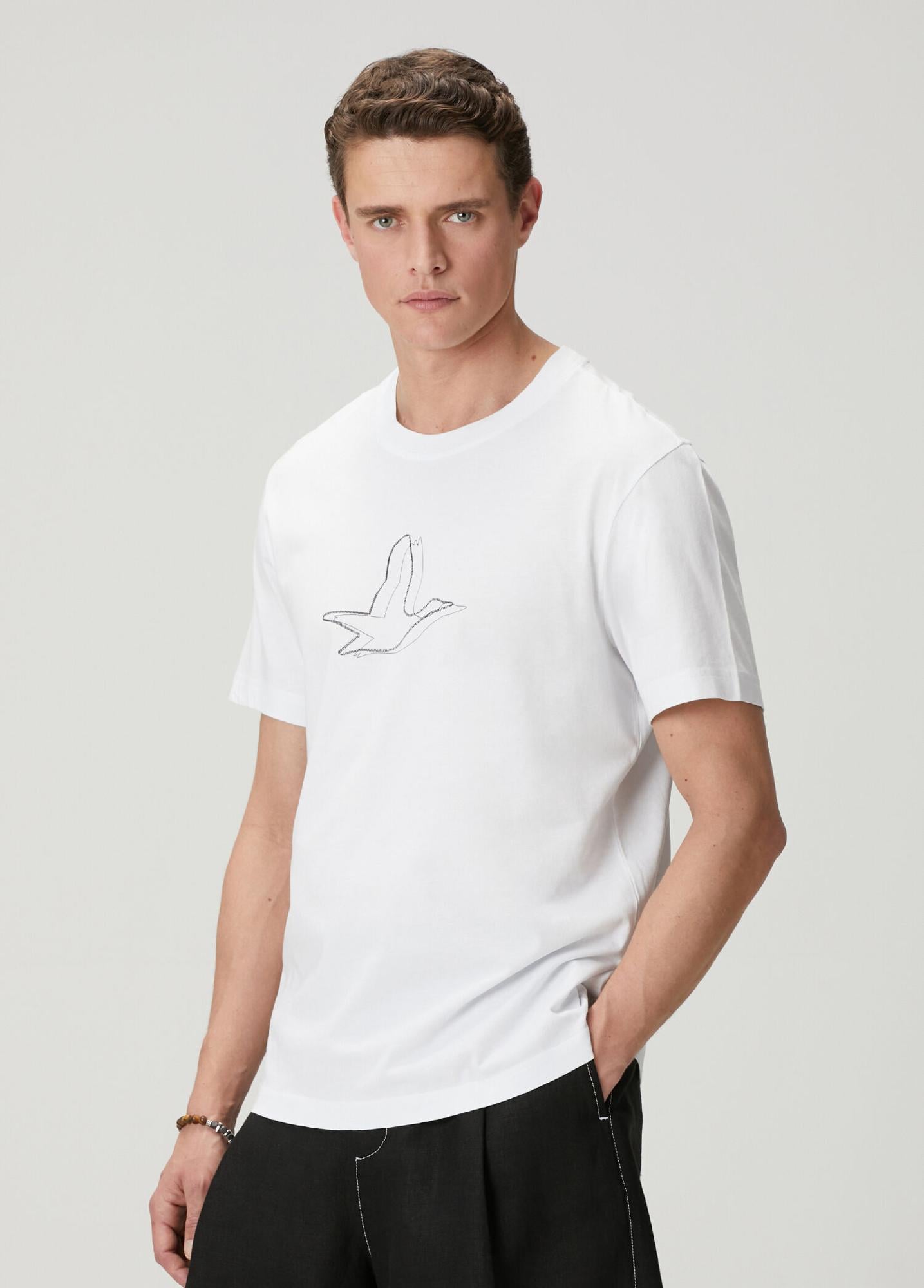 Beymen Club Erkek Relax Fit Beyaz Kaz Artwork T-shirt