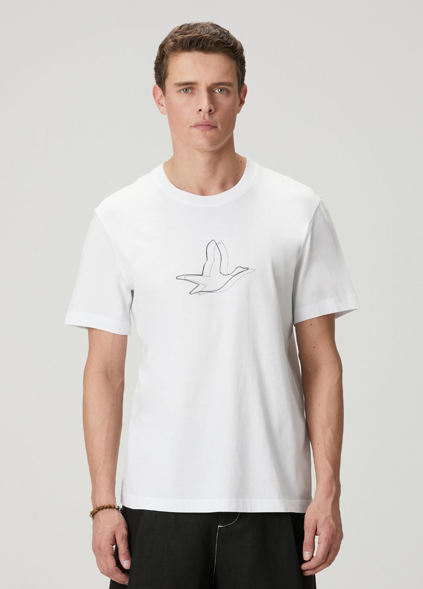 Beymen Club Erkek Relax Fit Beyaz Kaz Artwork T-shirt