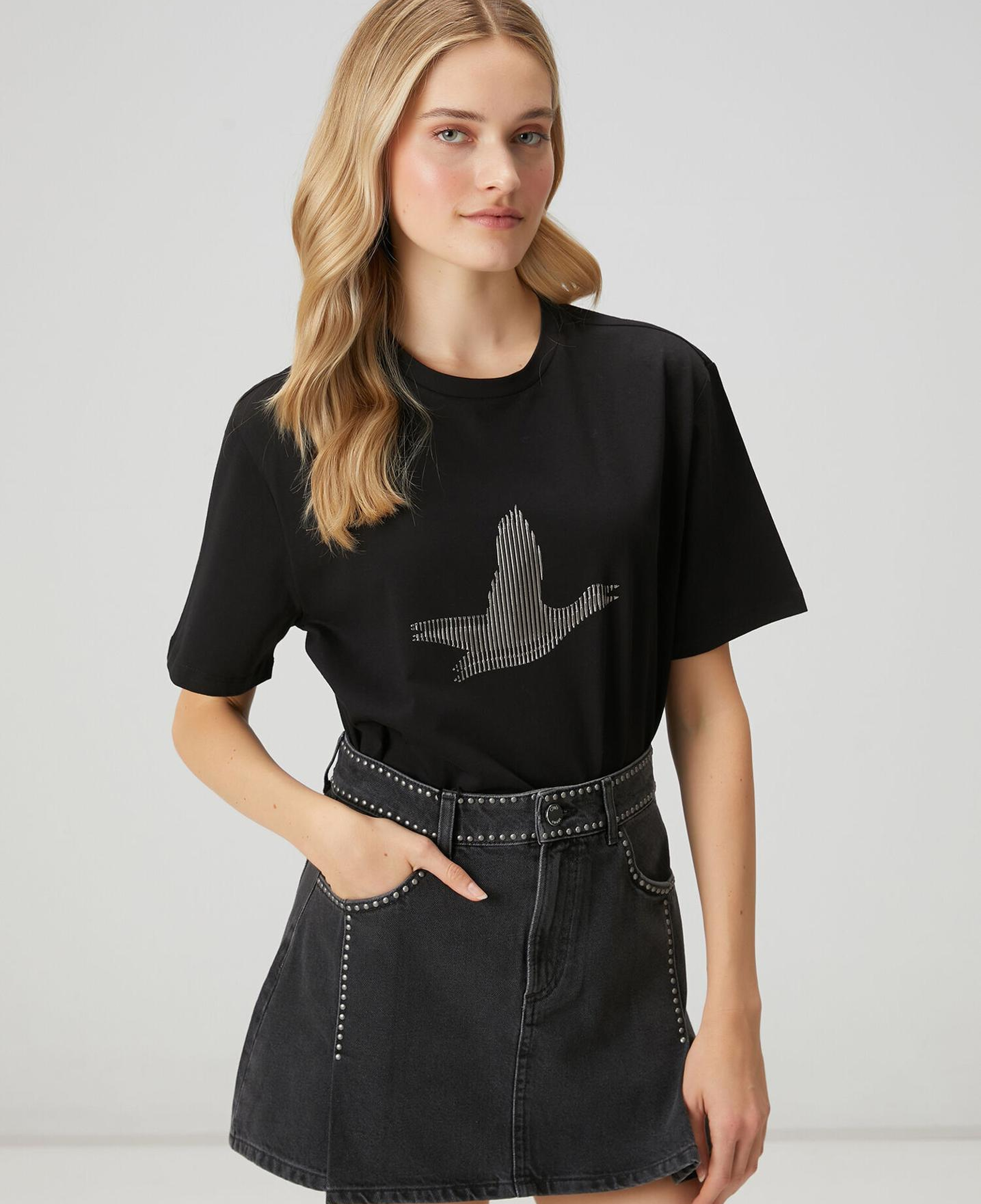 Beymen Club Kadın Siyah Çizgili Logolu T-shirt