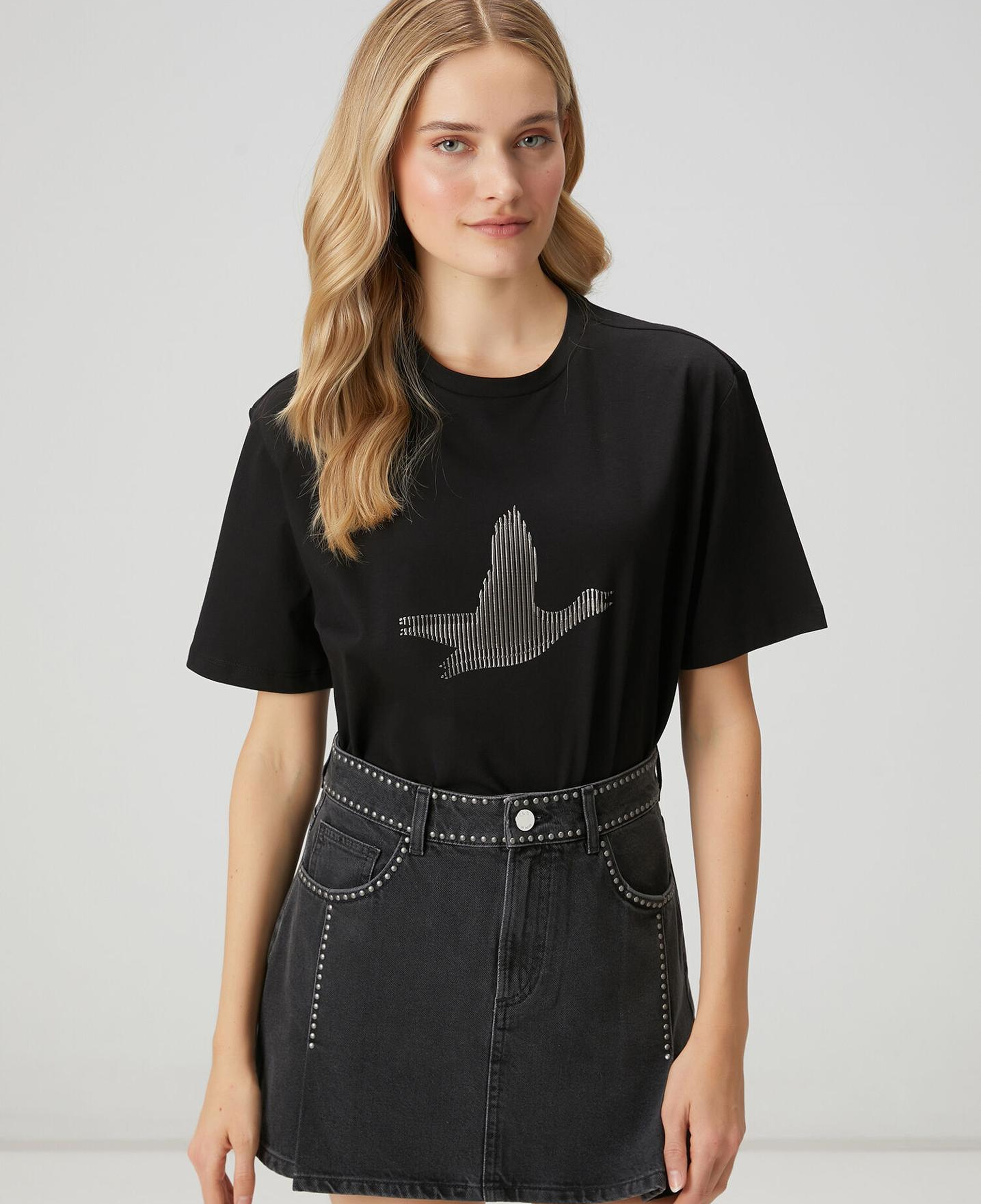 Beymen Club Kadın Siyah Çizgili Logolu T-shirt