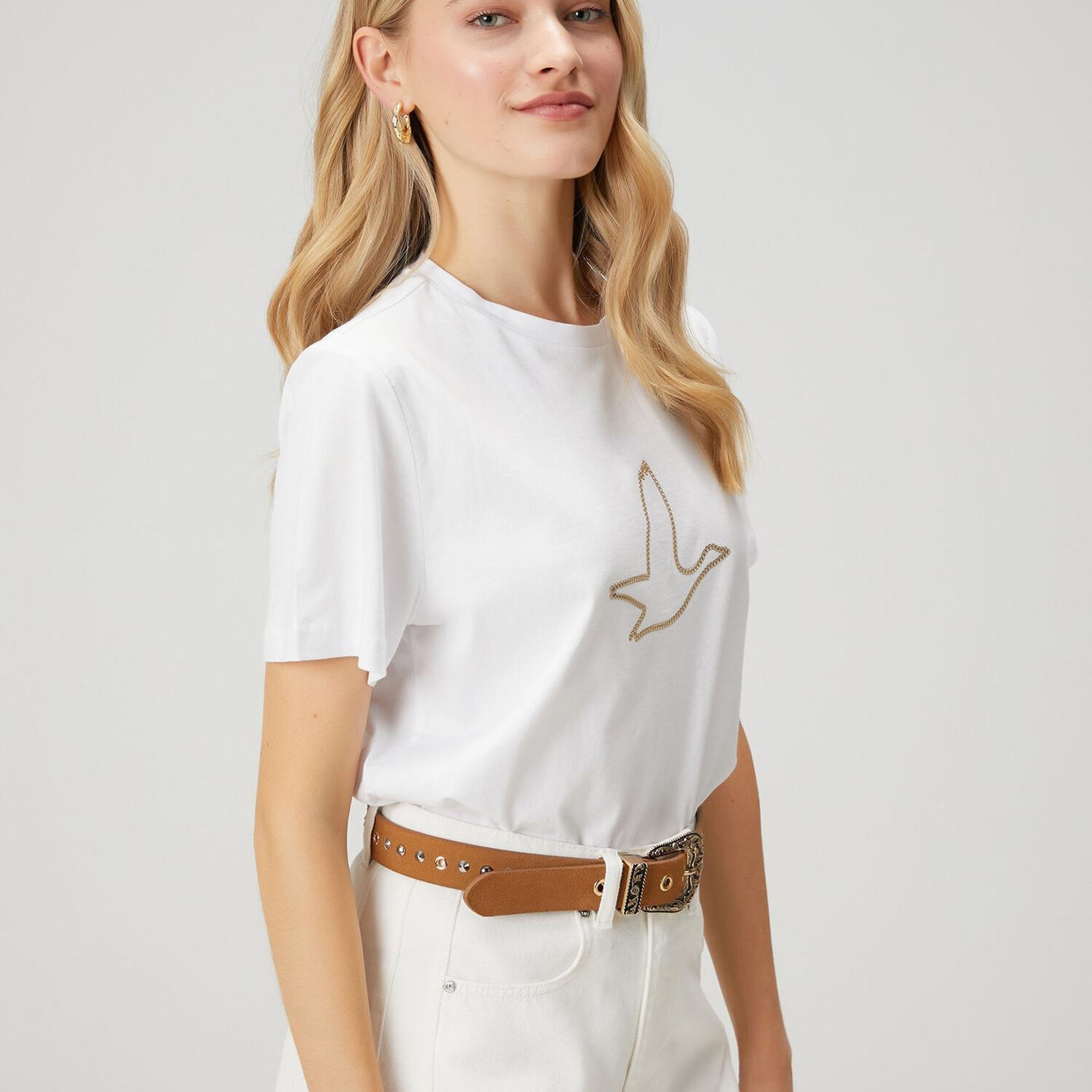 Beymen Club Kadın Beyaz Zincir Logolu T-shirt