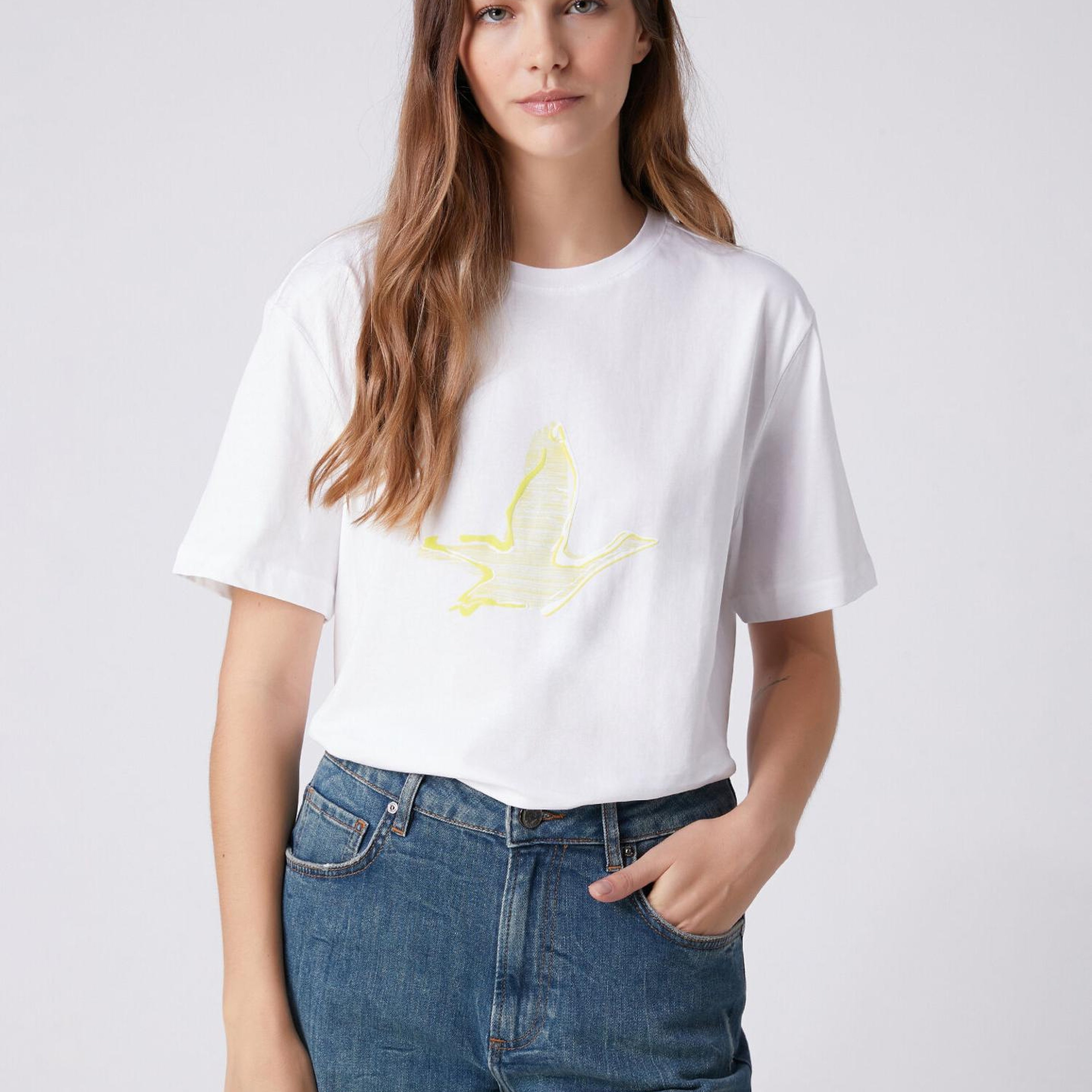 Beymen Club Kadın Kırık Beyaz Sarı Logolu T-shirt