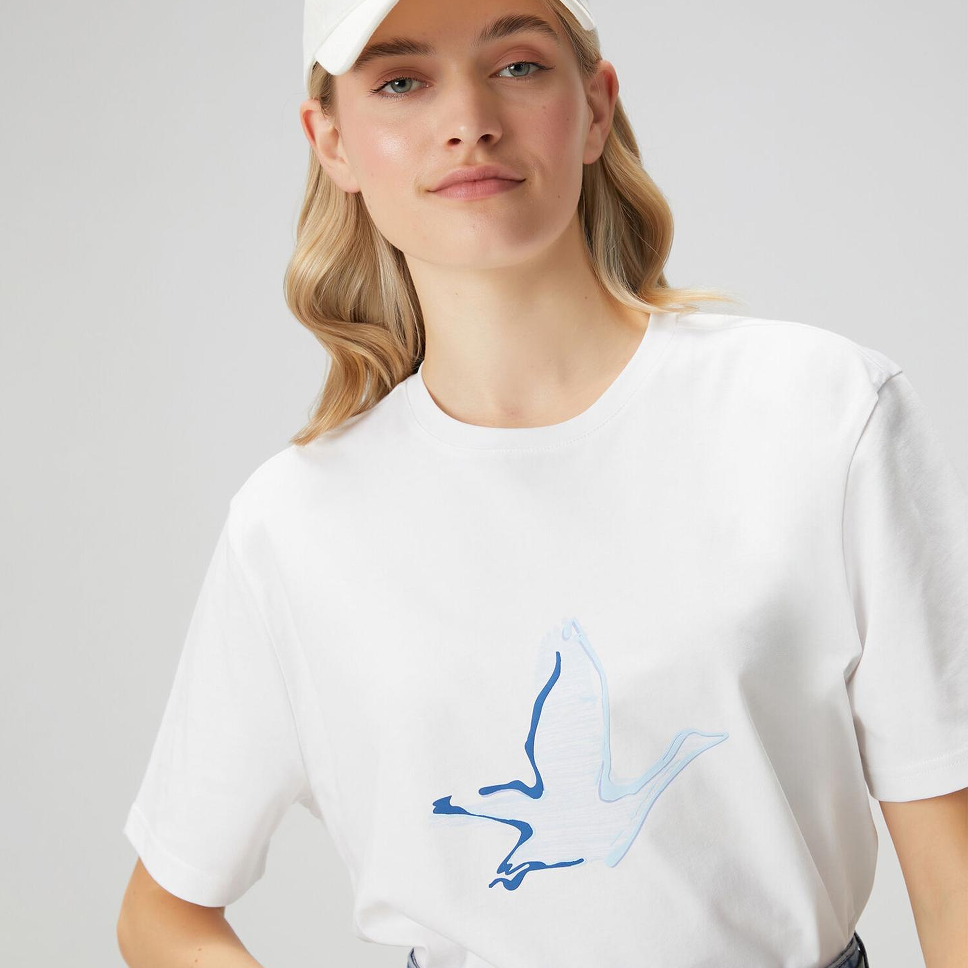Beymen Club Kadın Kırık Beyaz Mavi Logolu T-shirt