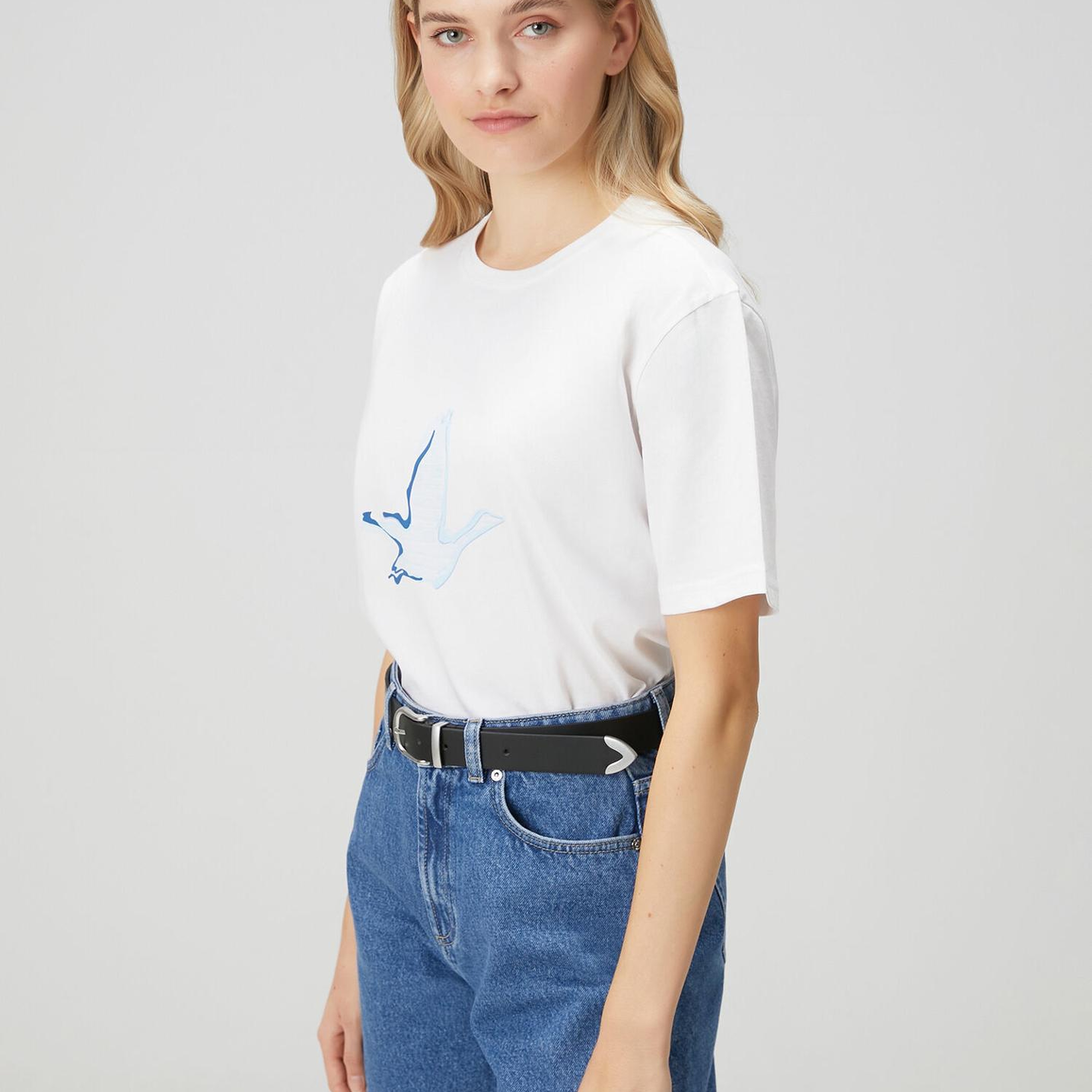 Beymen Club Kadın Kırık Beyaz Mavi Logolu T-shirt