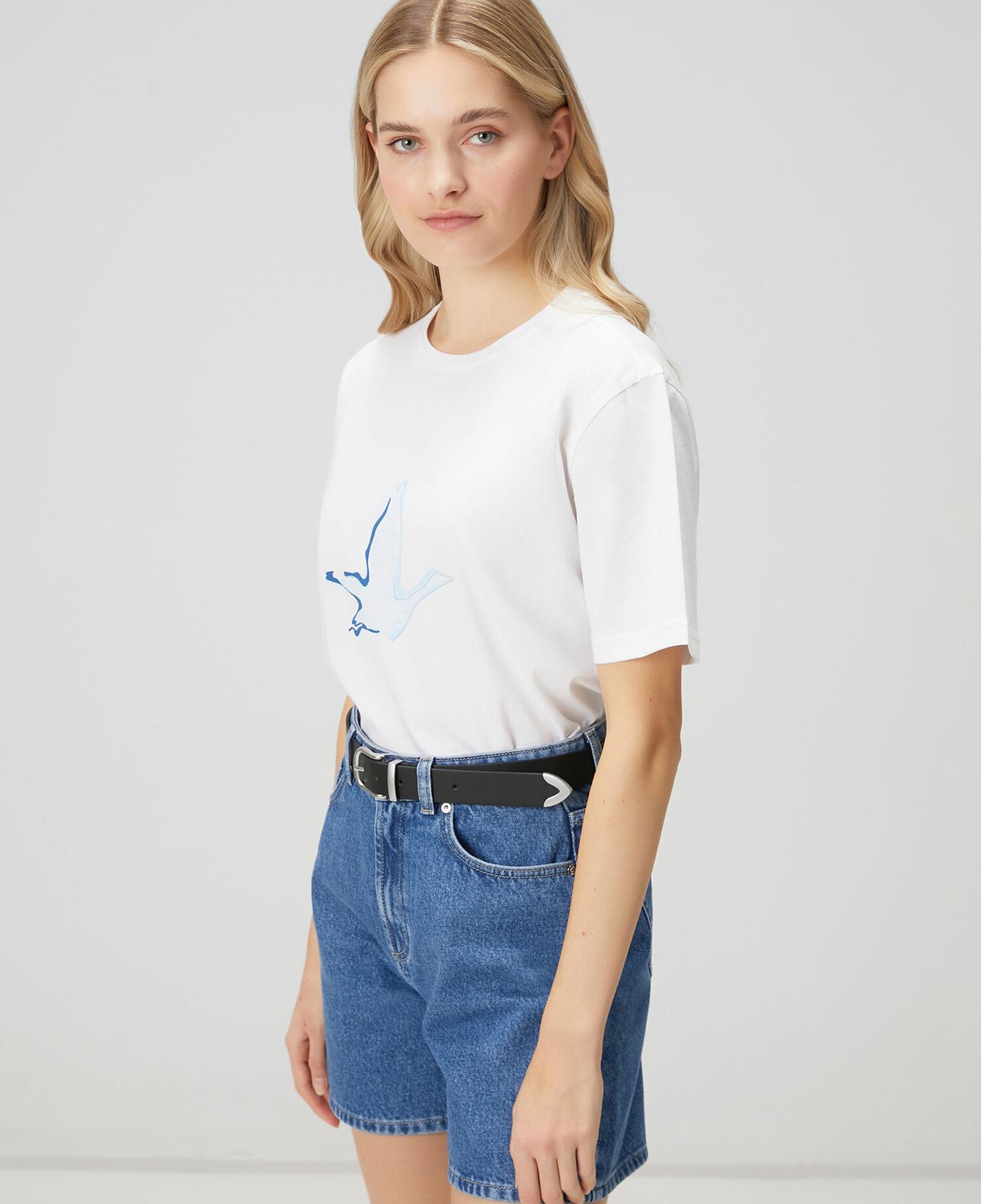 Beymen Club Kadın Kırık Beyaz Mavi Logolu T-shirt