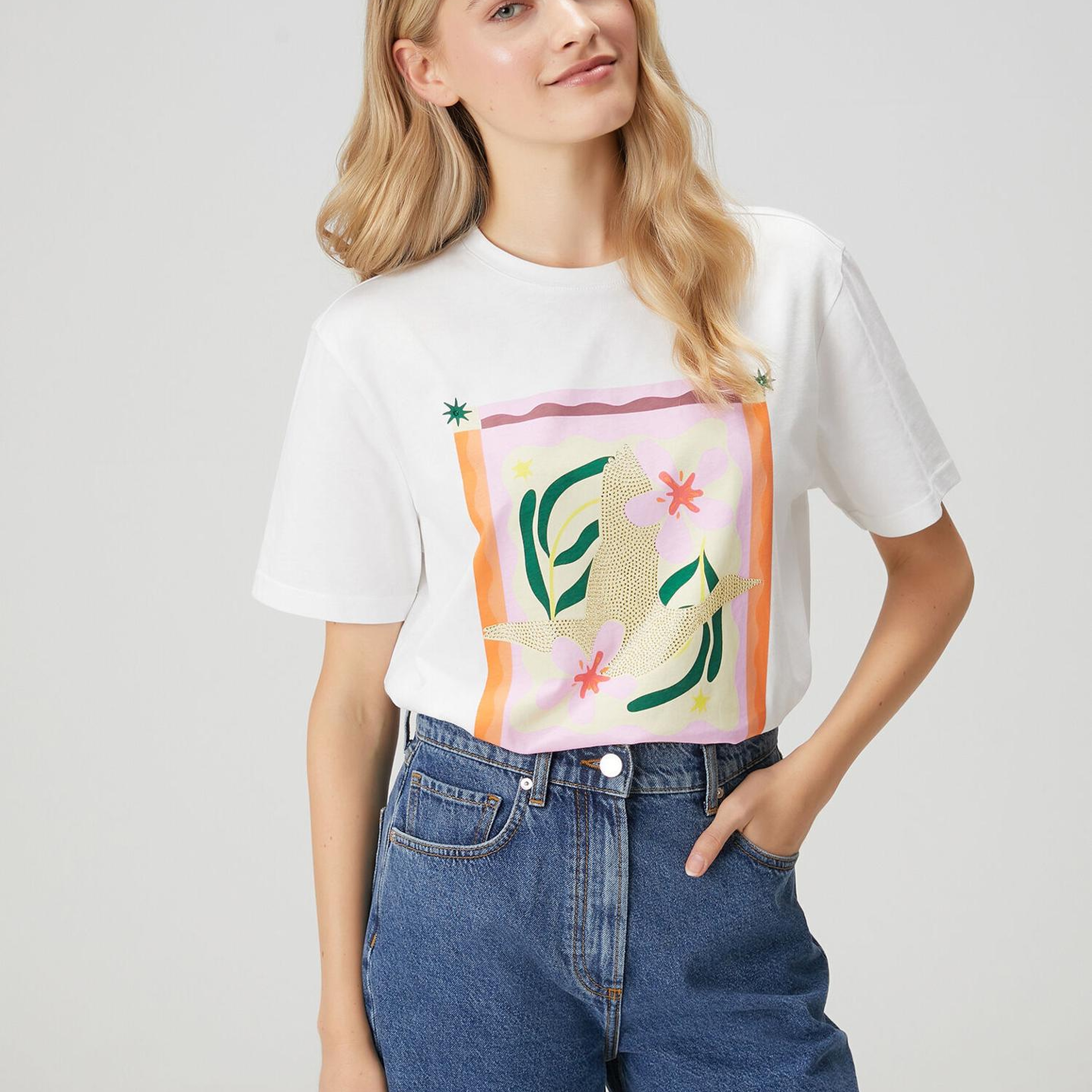 Beymen Club Kadın Kırık Beyaz Hotfix Logolu T-shirt