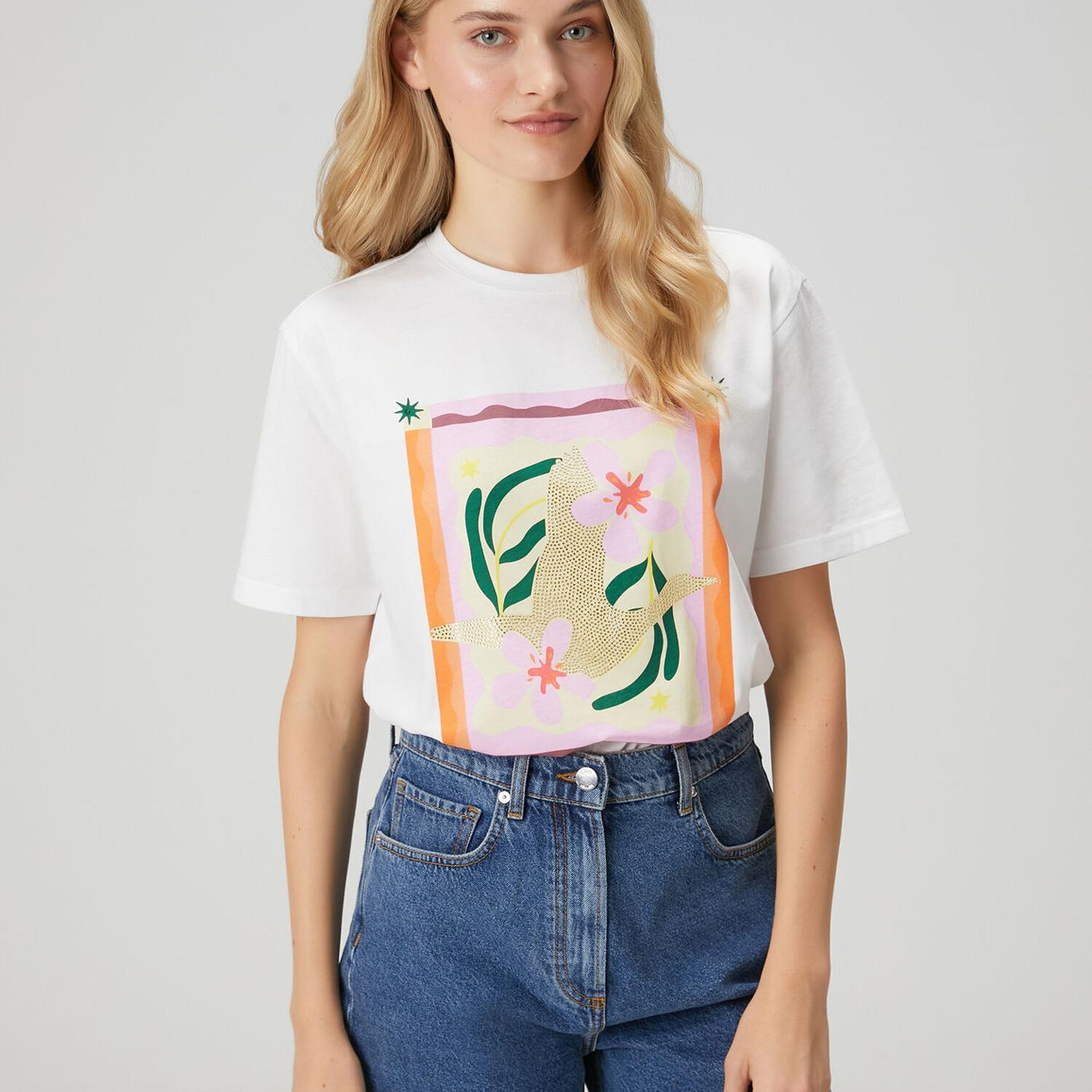 Beymen Club Kadın Kırık Beyaz Hotfix Logolu T-shirt