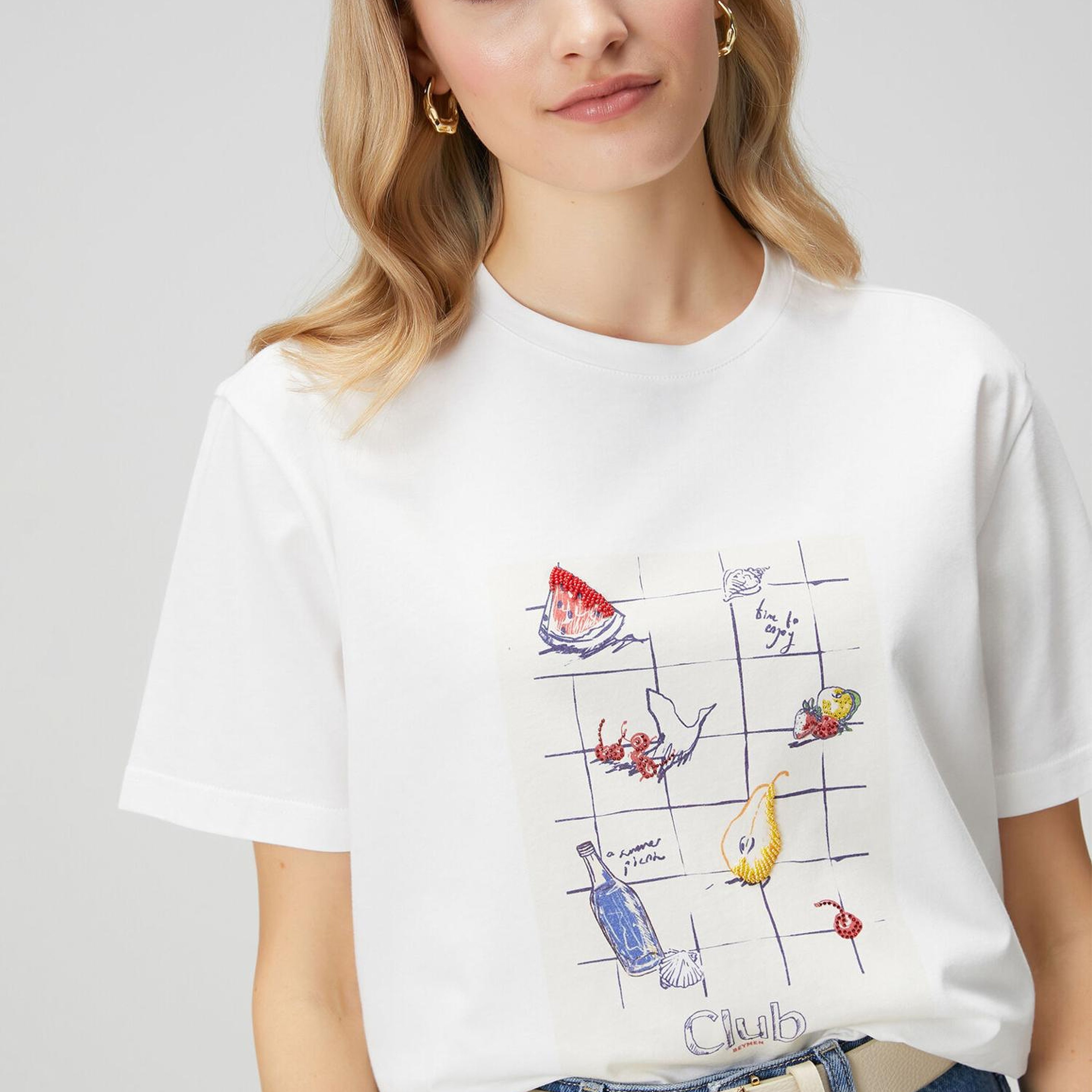 Beymen Club Kadın Kırık Beyaz Meyve Baskılı Oversize T-shirt