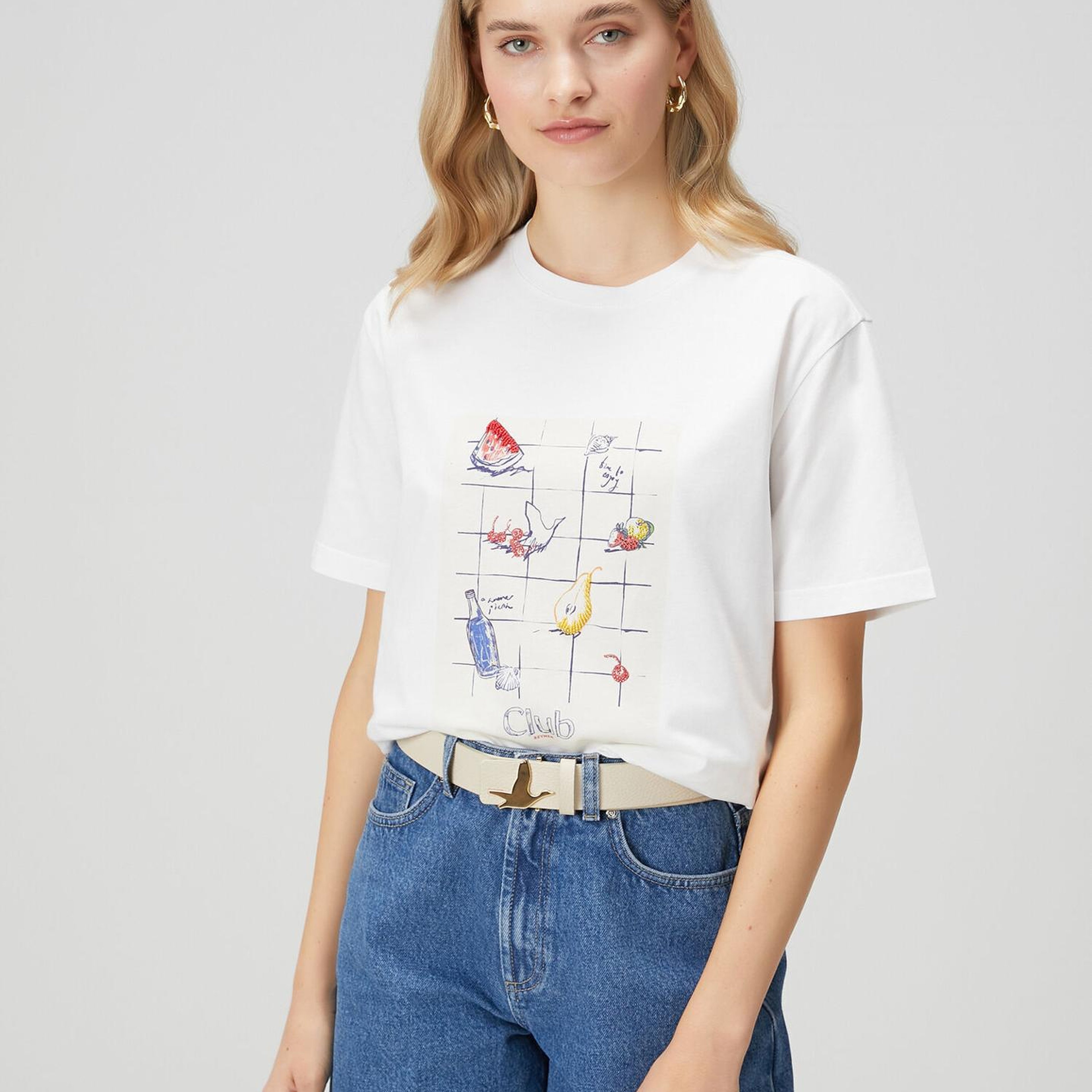 Beymen Club Kadın Kırık Beyaz Meyve Baskılı Oversize T-shirt