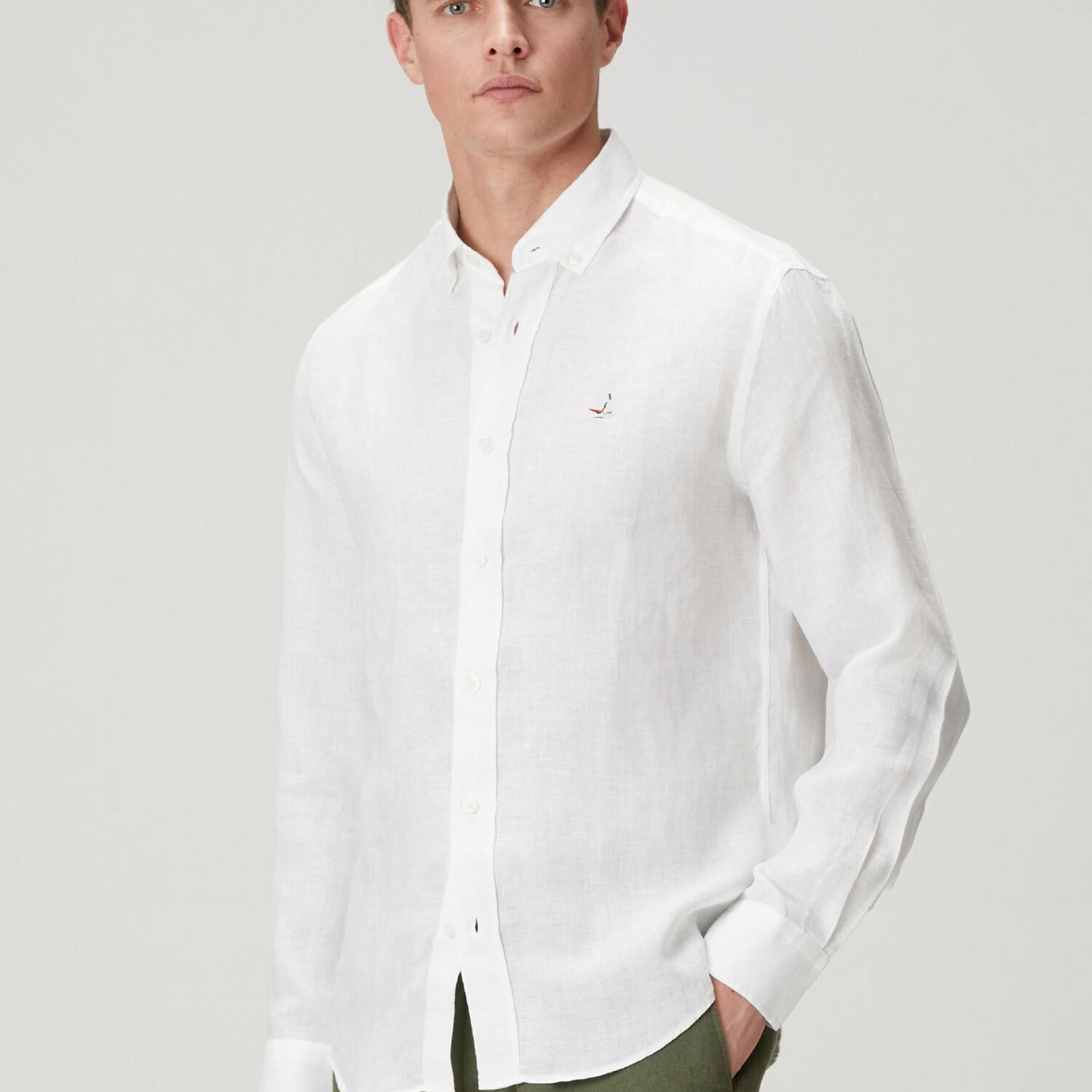 Beymen Club Erkek Beyaz Comfort Fit Keten Gömlek