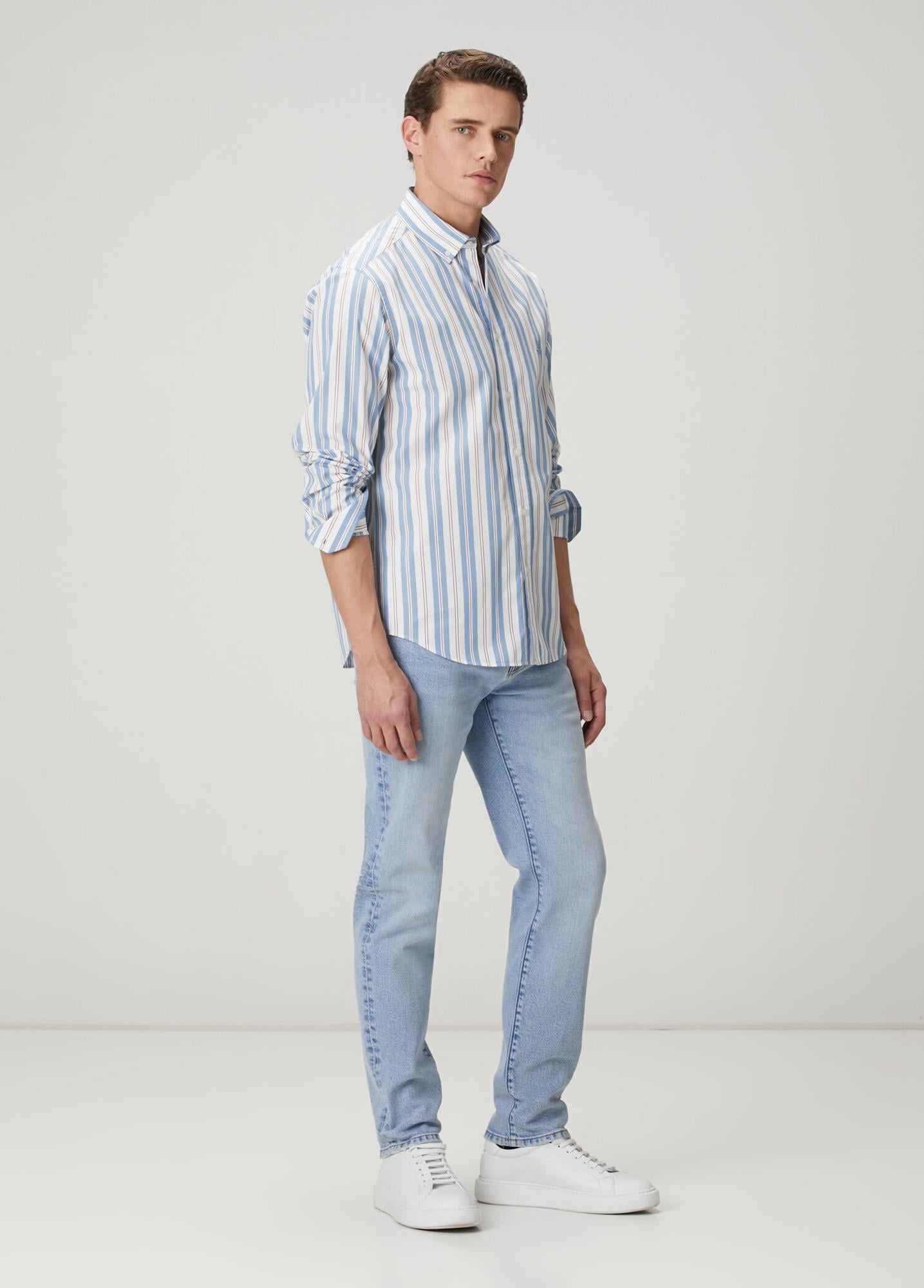 Beymen Club Erkek Mavi Beyaz Çizgili Comfort Fit Pamuklu Gömlek