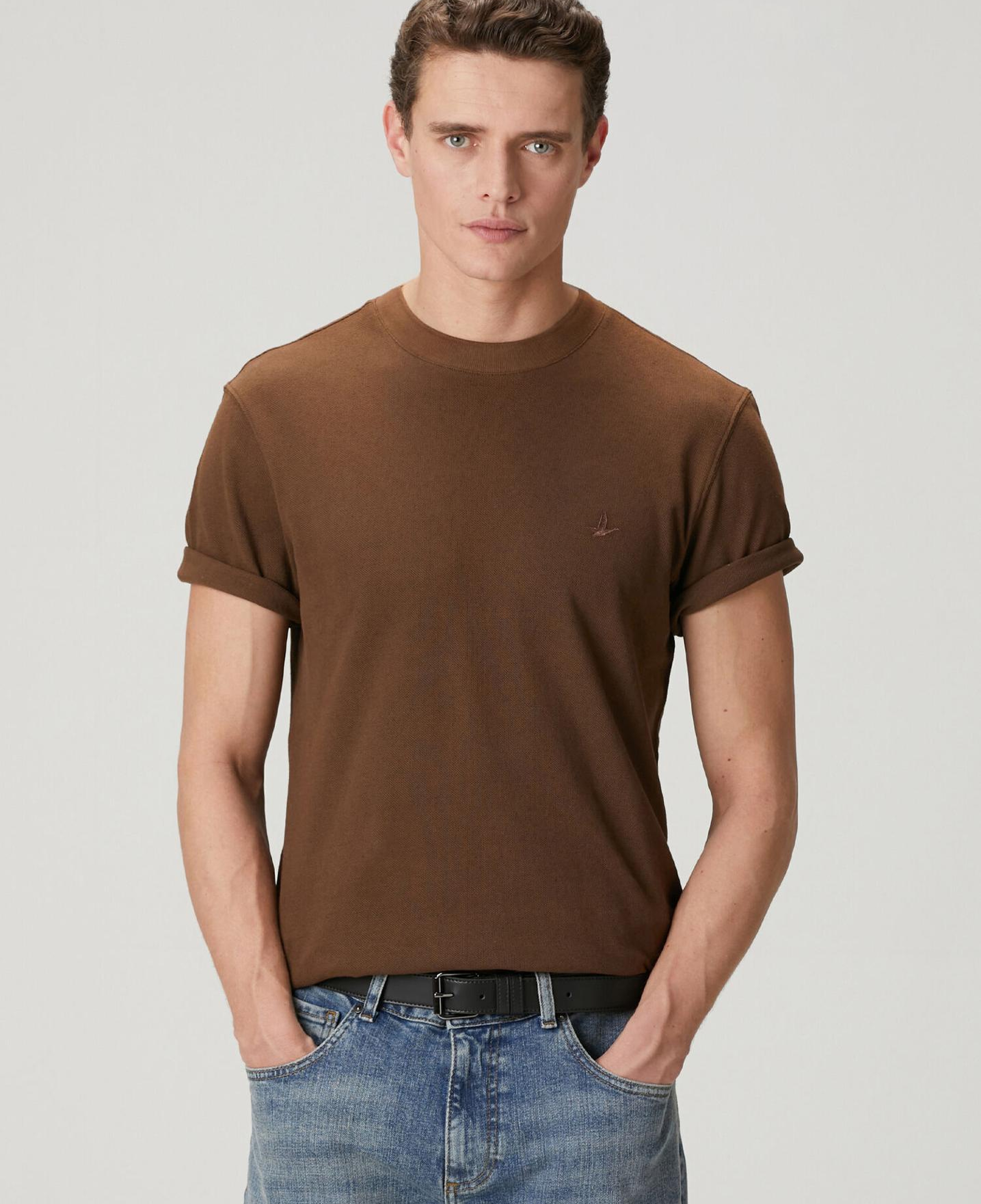 Beymen Club Erkek Açık Kahverengi Relax Fit Pamuk Keten Pike T-shirt