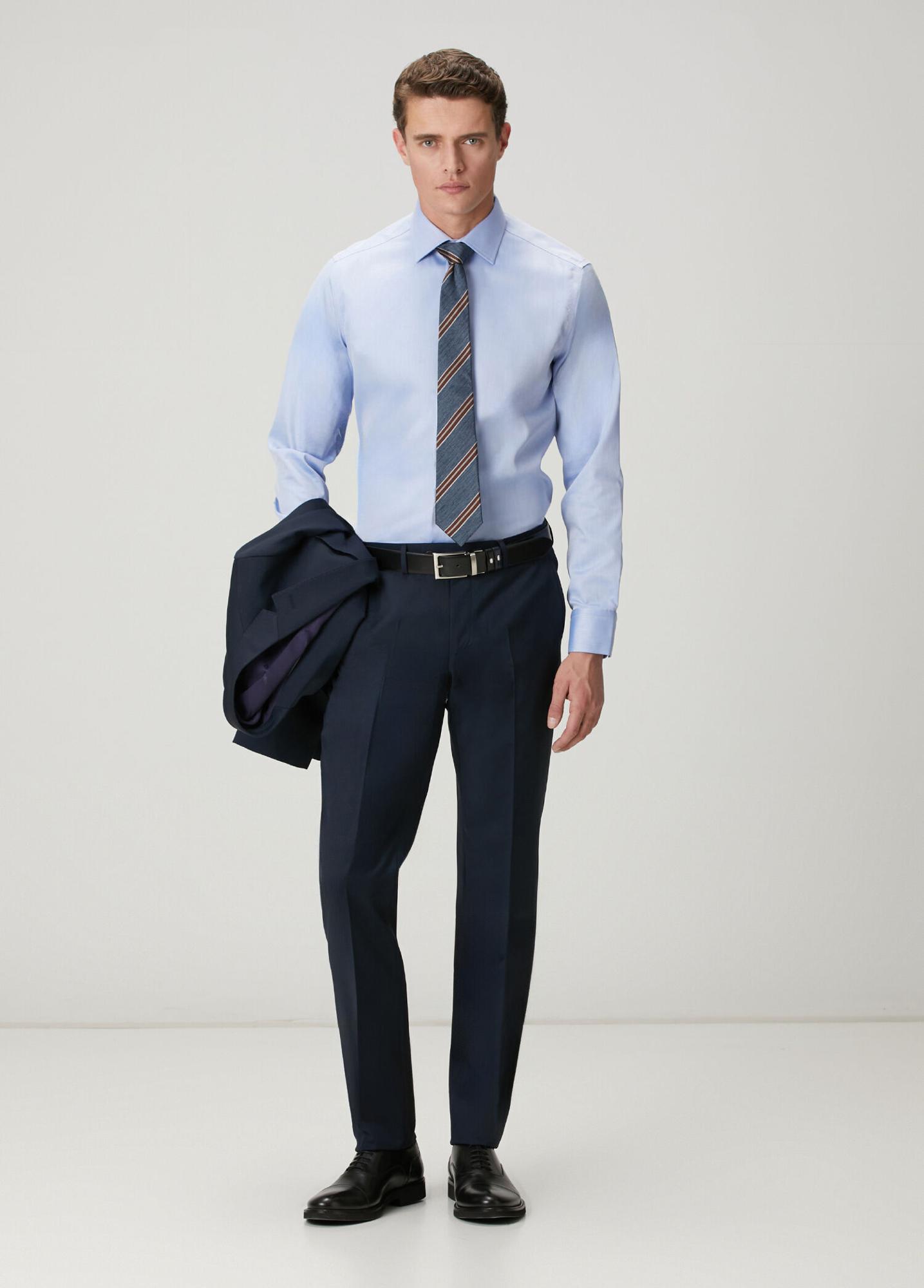 Beymen Club Erkek Comfort Fit Koyu Mavi Armürlü Non-iron Gömlek