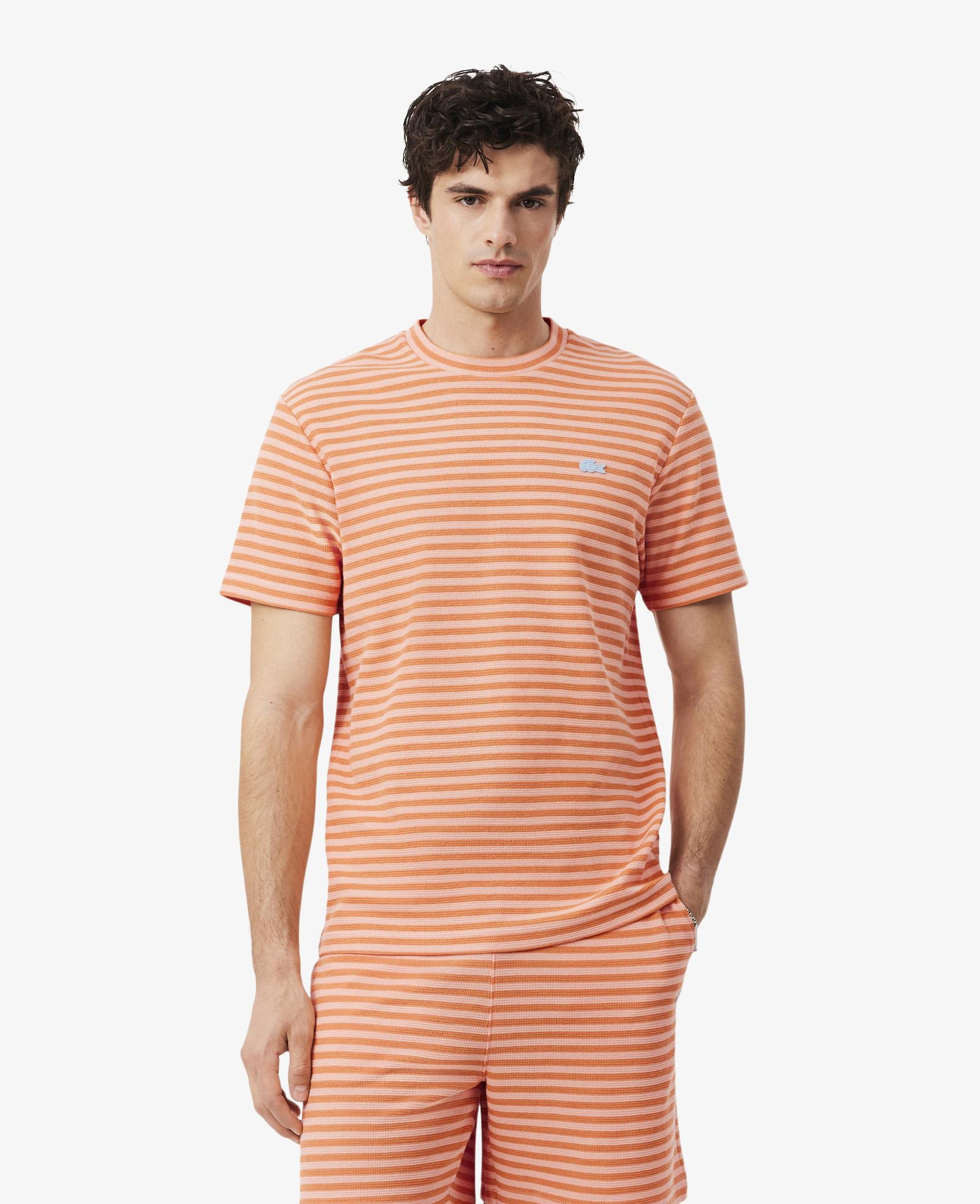 Erkek Classic Fit Bisiklet Yaka Çizgili Turuncu T-Shirt