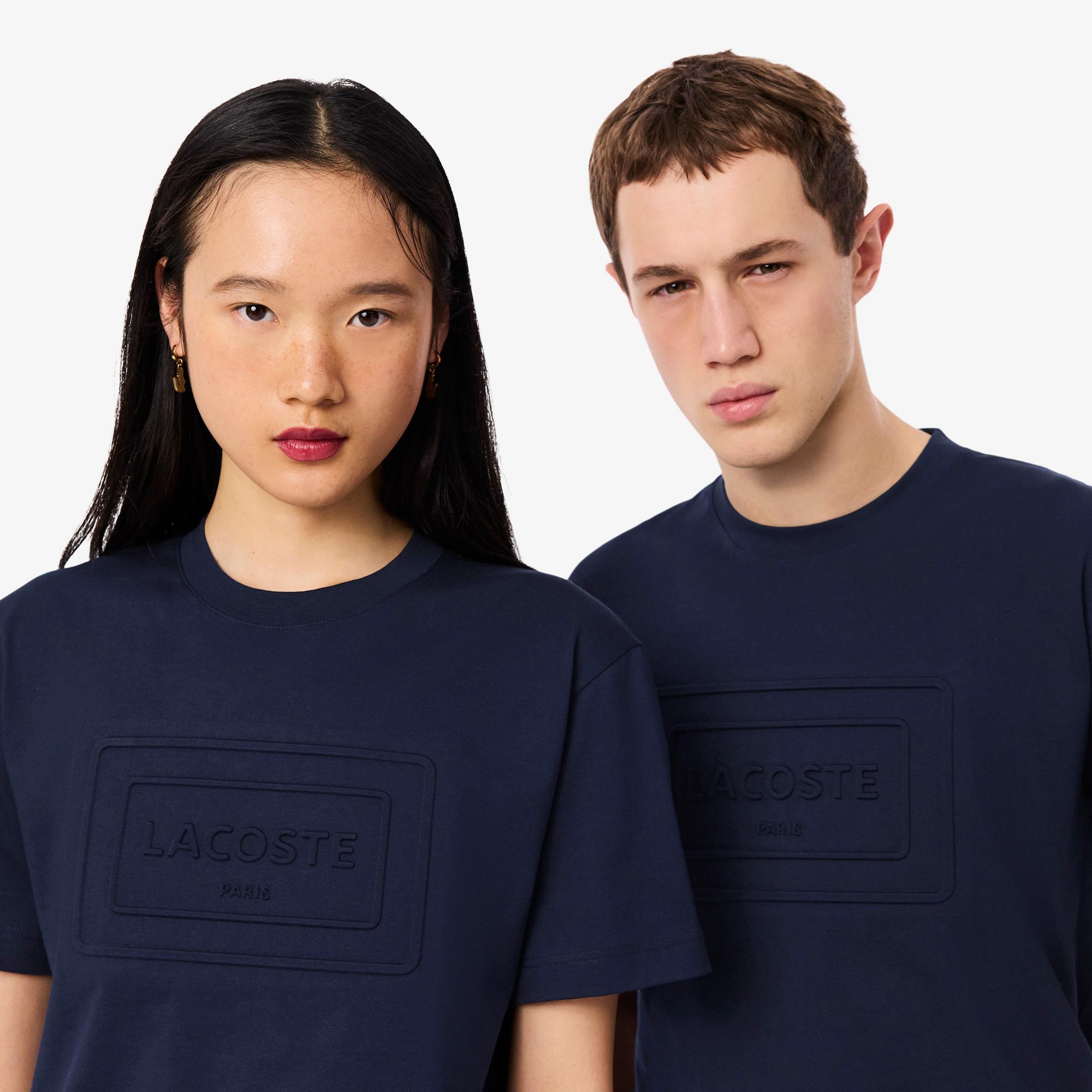 Unisex Classic Fit Bisiklet Yaka Baskılı Lacivert T-Shirt