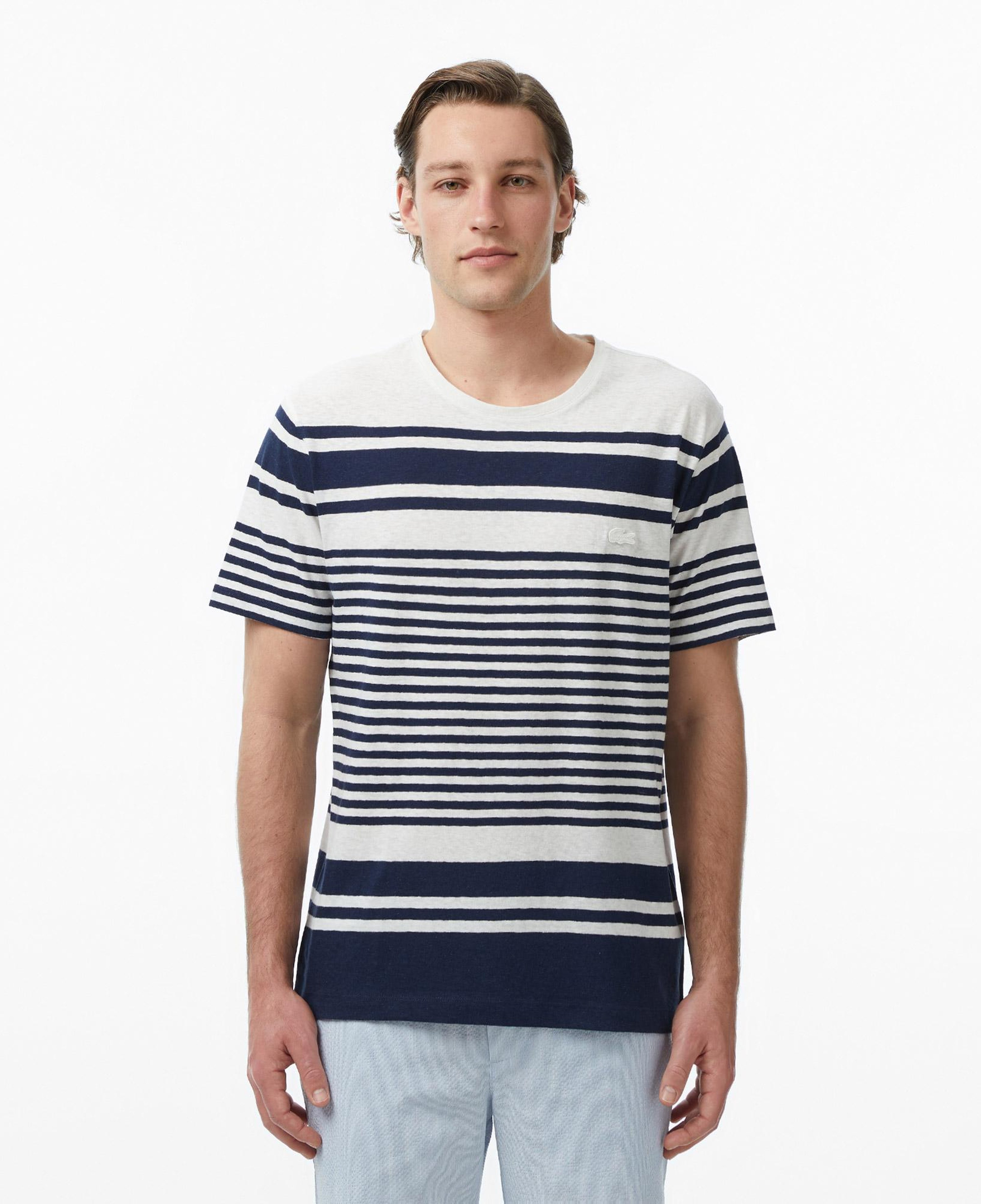 Erkek Regular Fit Bisiklet Yaka Çizgili Lacivert T-Shirt