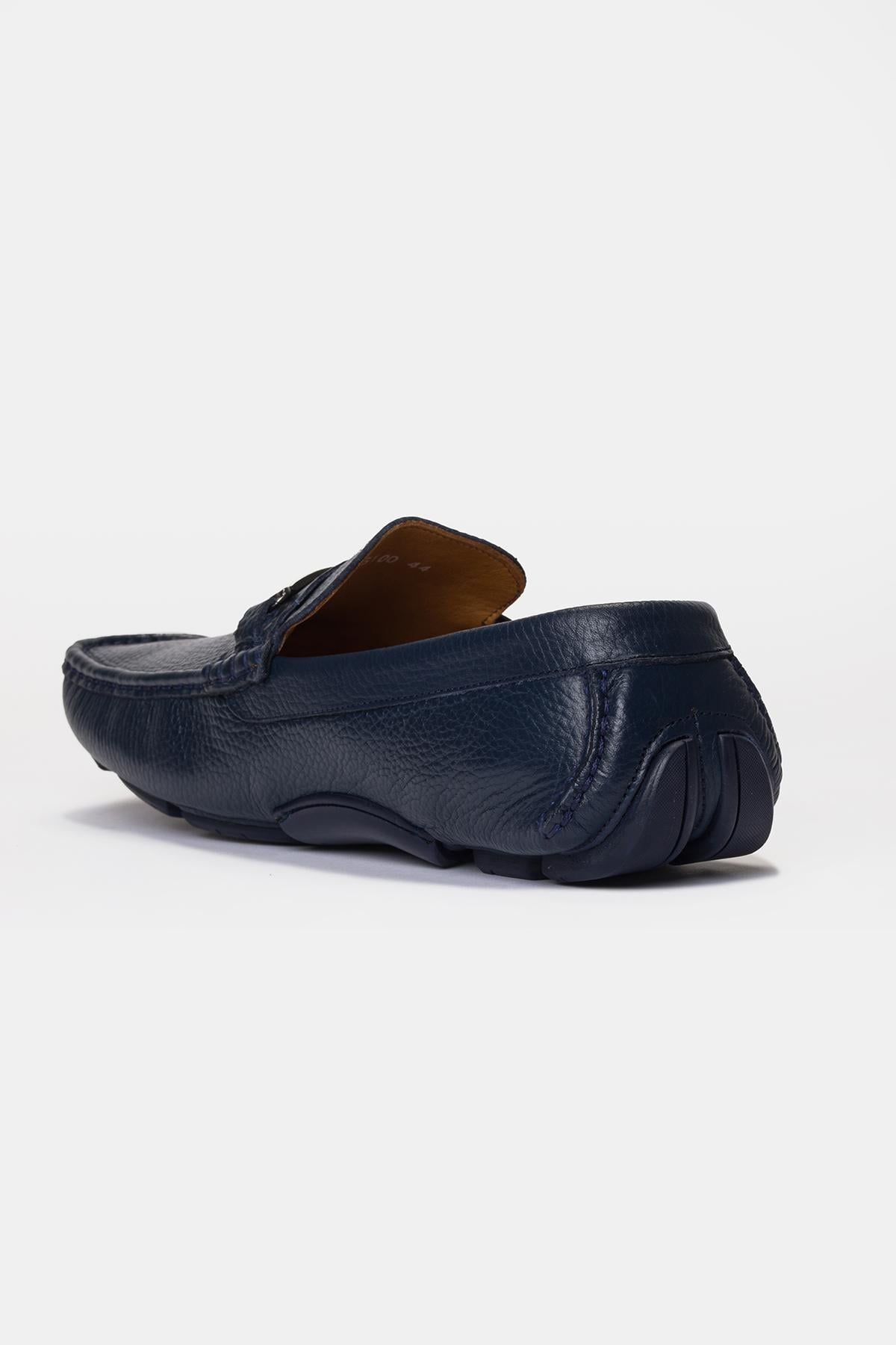 Erkek Lacivert Deri Tokalı Loafer